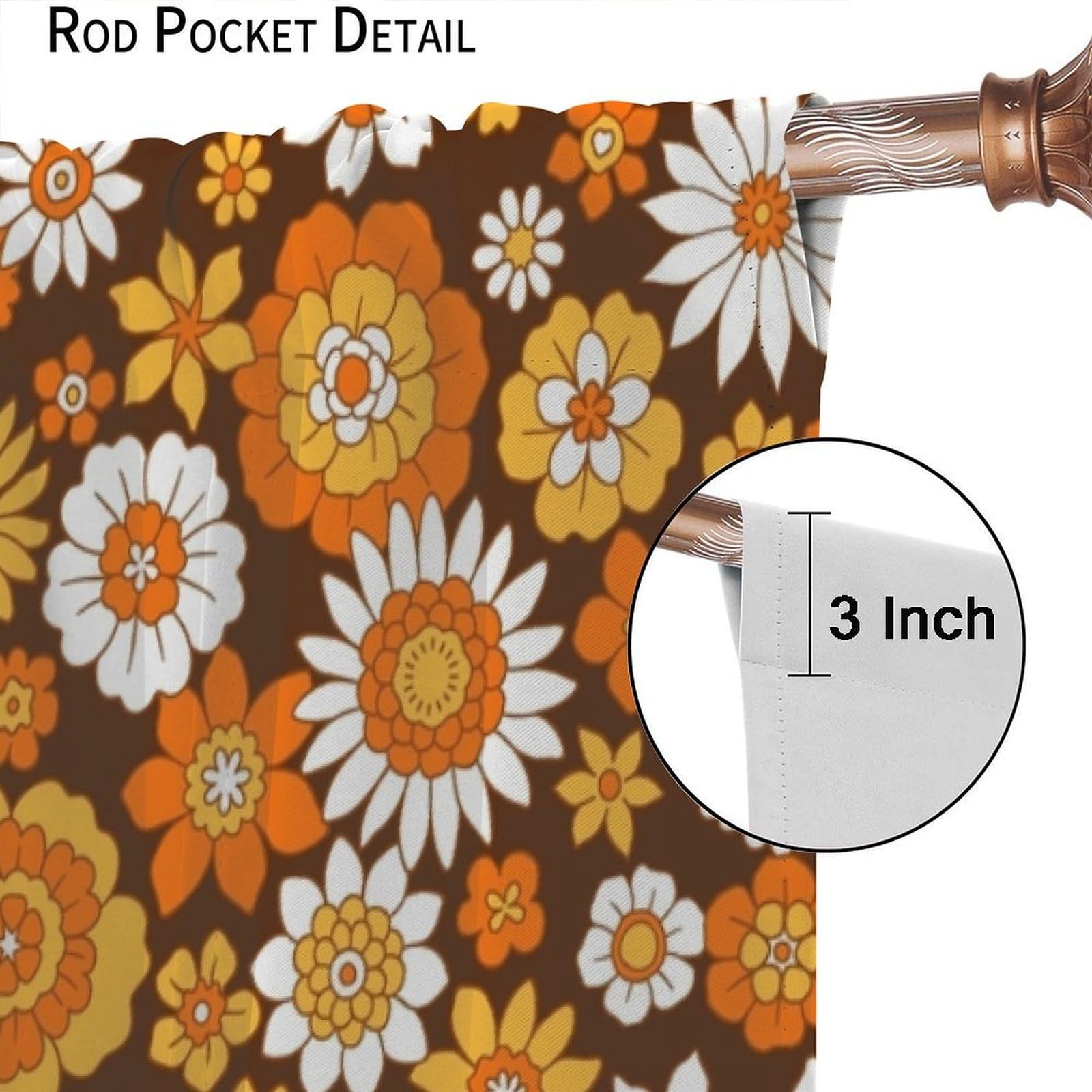 70s Groovy Curtains 1960s Hippie Floral White Orange Boho Modern Art Window D…