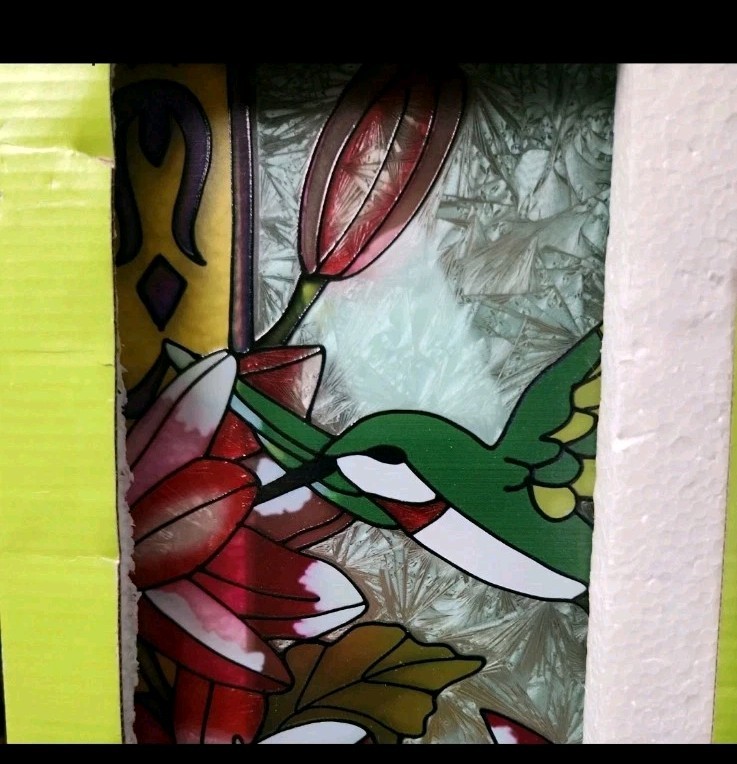 Hummingbird Stained Glass Window Panel – Hanging Art Decor Bird Floral New