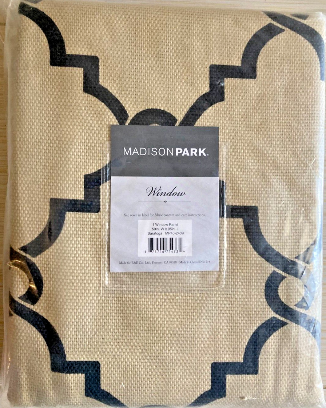 Madison Park Saratoga 95″ Panel Fretwork Print Window Curtain in Khaki NEW