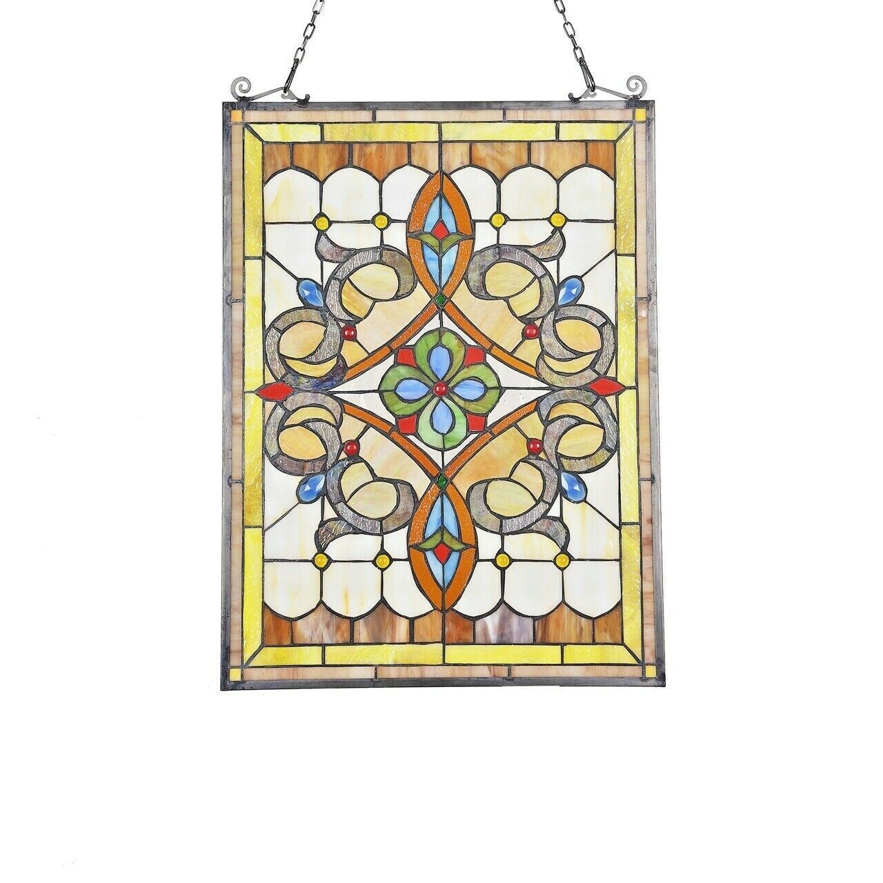 Stained Glass Window Panel Victorian Medallion Matching PAIR 18×24 Tiffany Style
