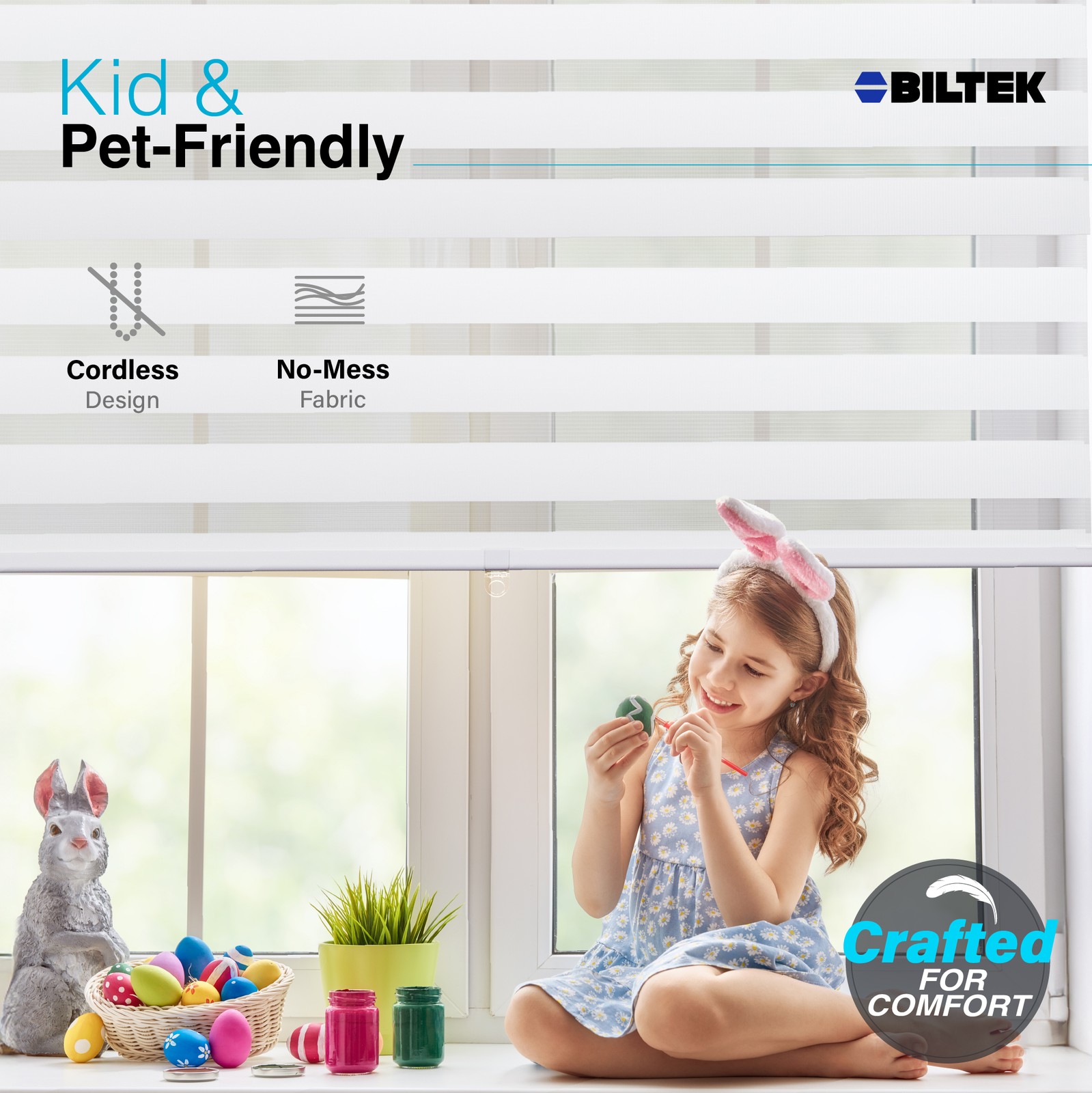 Cordless Zebra Roller Blinds Sheer Shades, Sheer or Privacy – White, 46″W X 72″H
