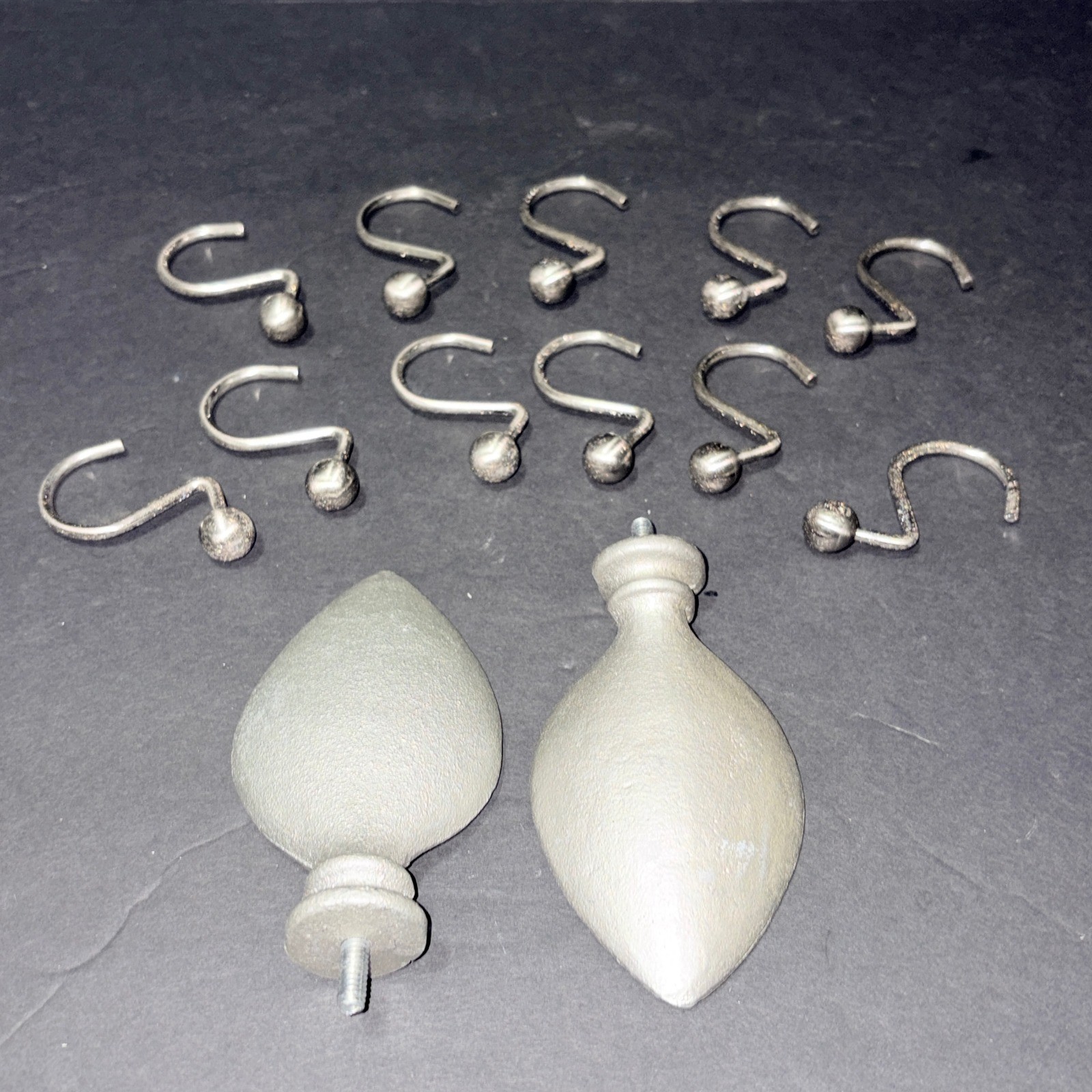 Silver Leaf Curtain Rod Finials and Ball End Shower Hooks Set 11 Piece Silver