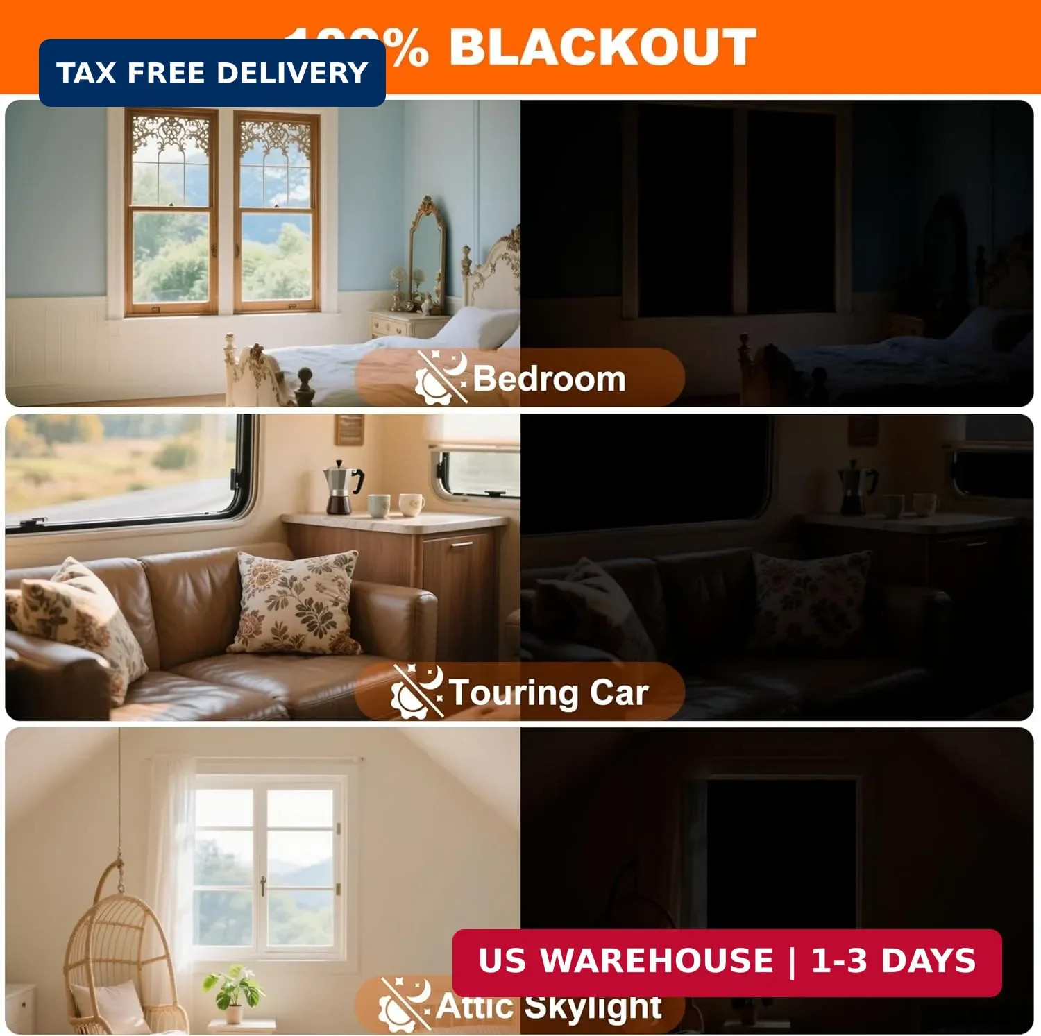 100% Black Out Window Cover Portable Blackout Shades Adhesive Thermal Blackout B
