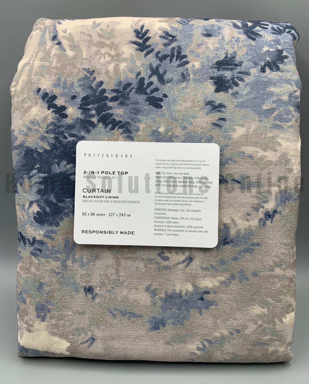 Pottery Barn Jardin Toile Blackout Curtain Panel Drape Blue Multi 96″ #B1065