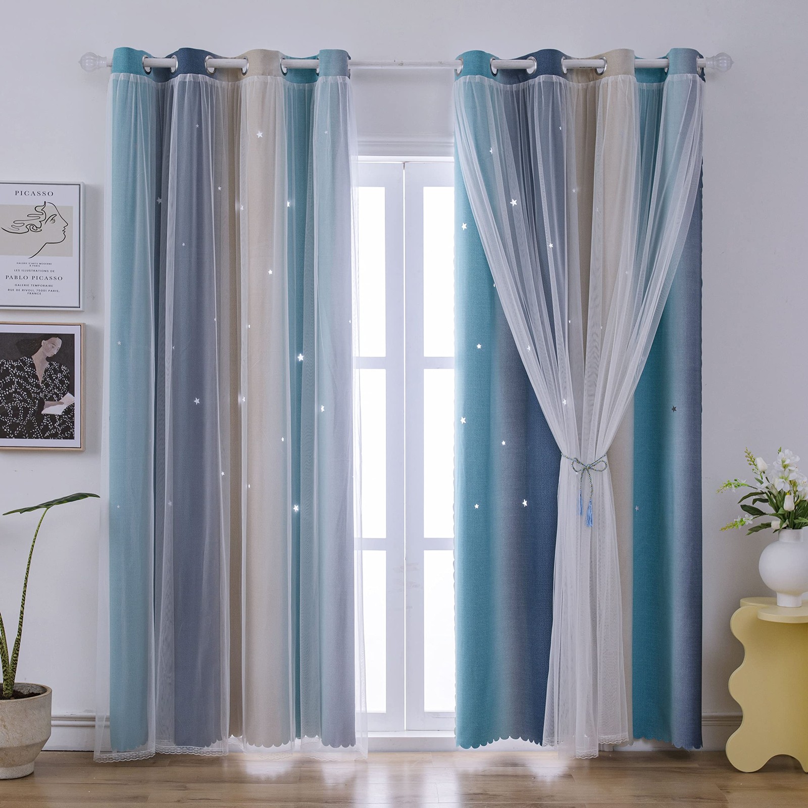 ZHUHAN Ombre Rainbow Blackout Curtains for Kid Girls Bedroom Living Room Darking