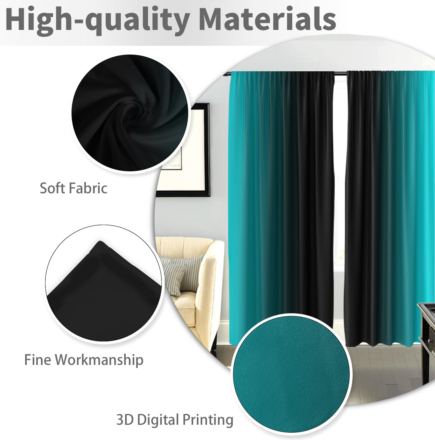 Eglgcc Teal Turquoise Curtains Black Aqua Ombre Gradient Abstract Dark Cool