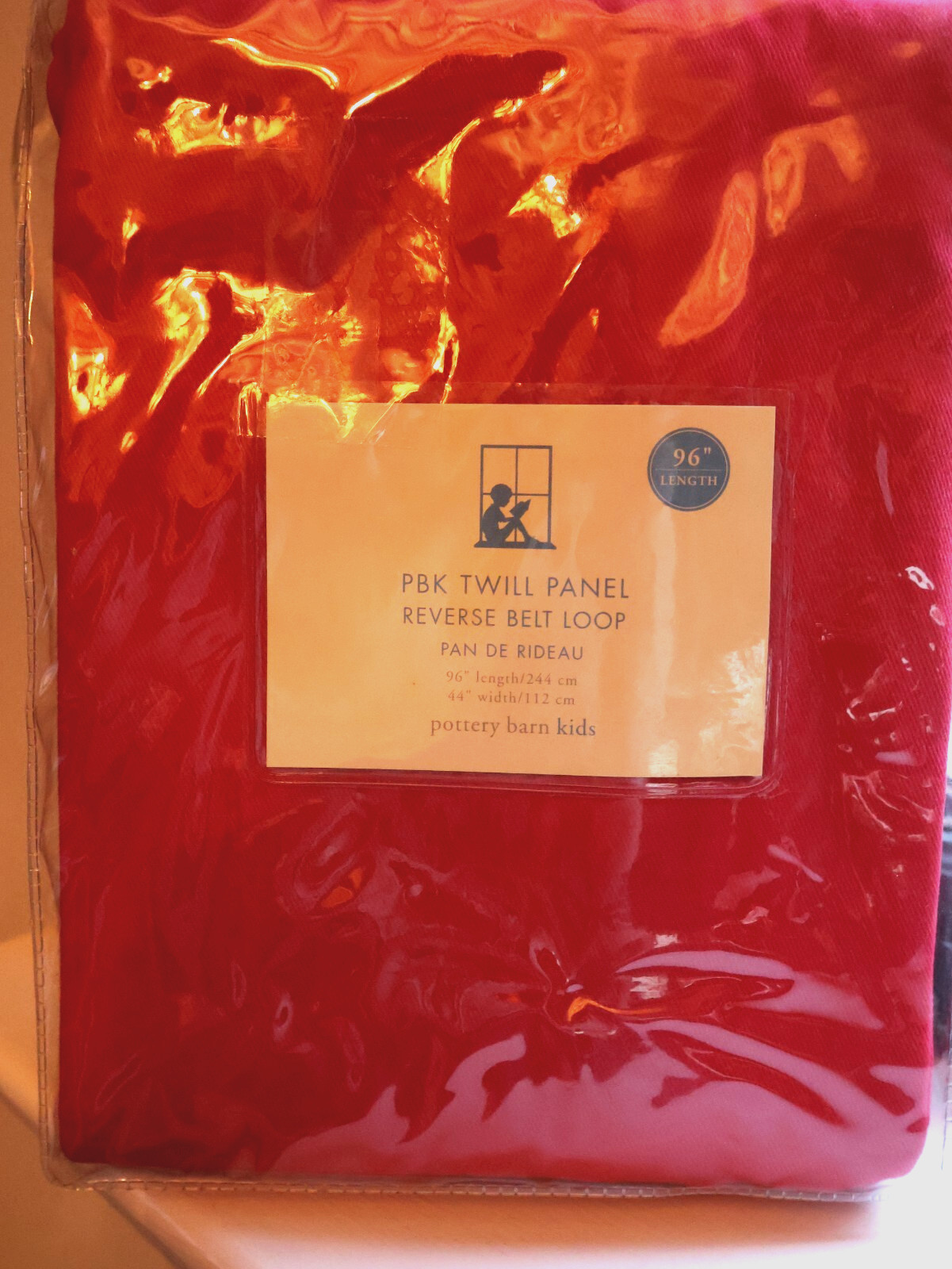 NWT NEW Pottery Barn Kids Twill Curtain Panel 44″x96″ Red Cotton