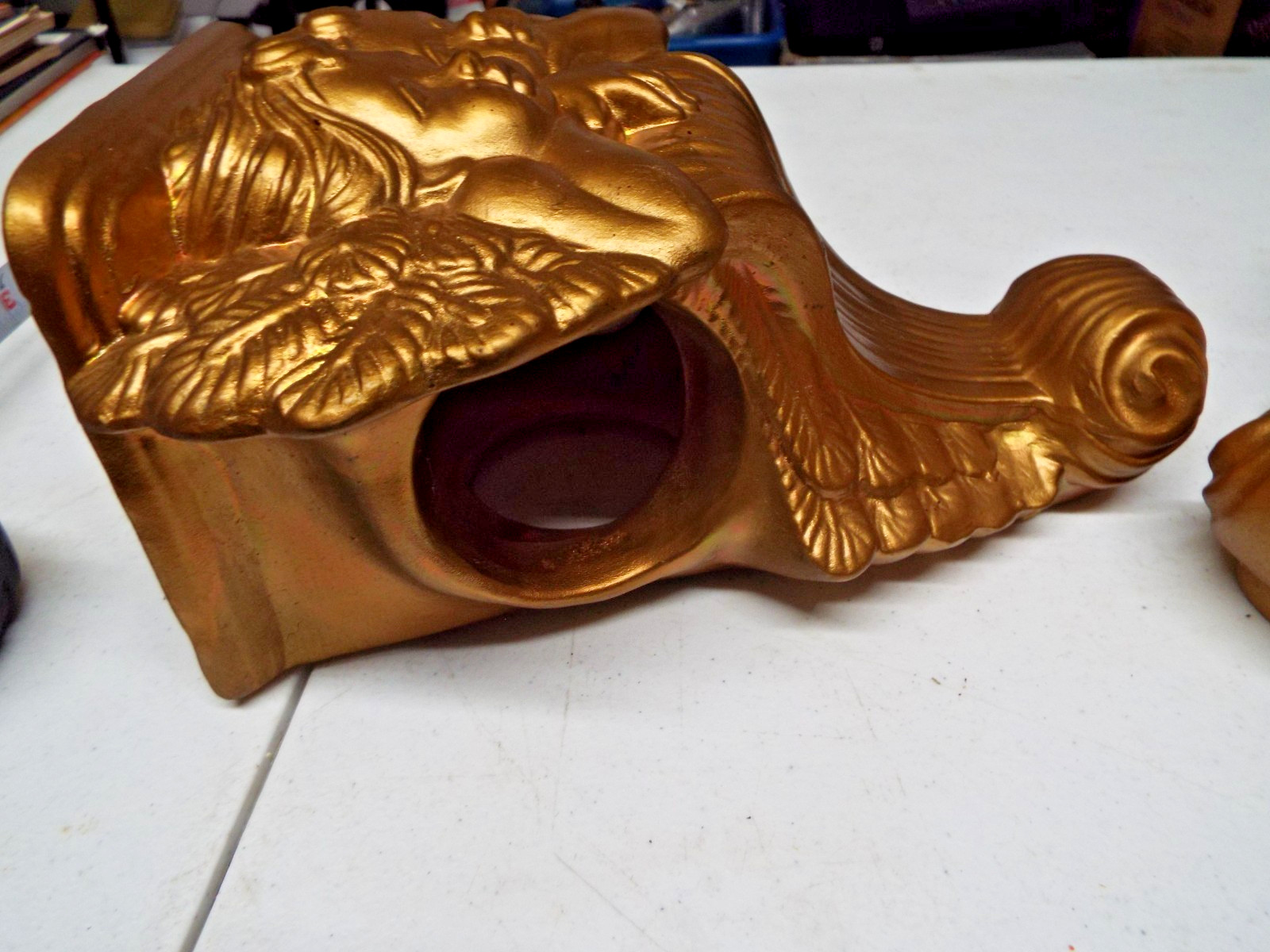 2 Vintage Ceramic Angel Cherub Drapery Curtain Rod Wall Hanging Sconces