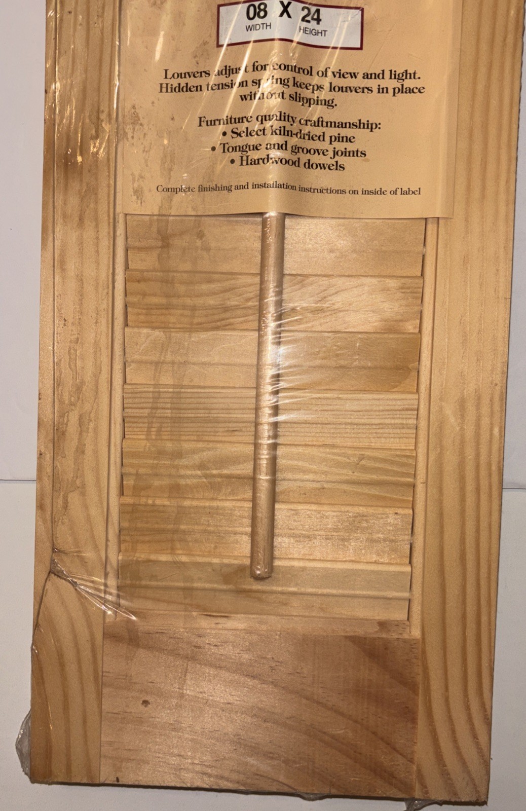Vintage Joanna Interior Wood Shutter Panel 8×24 NOS Sealed Unfinished Pine USA
