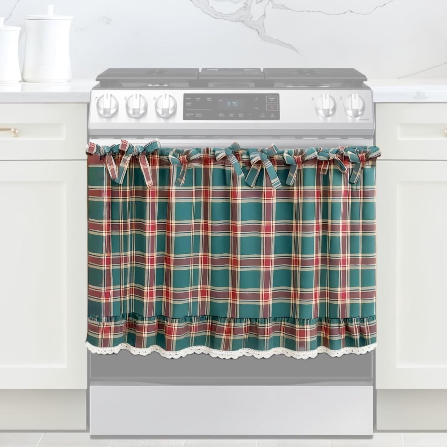 Green Handmade Oven Skirt for Farmhouse Kitchen Decor, Cotton Blend Stove Cover