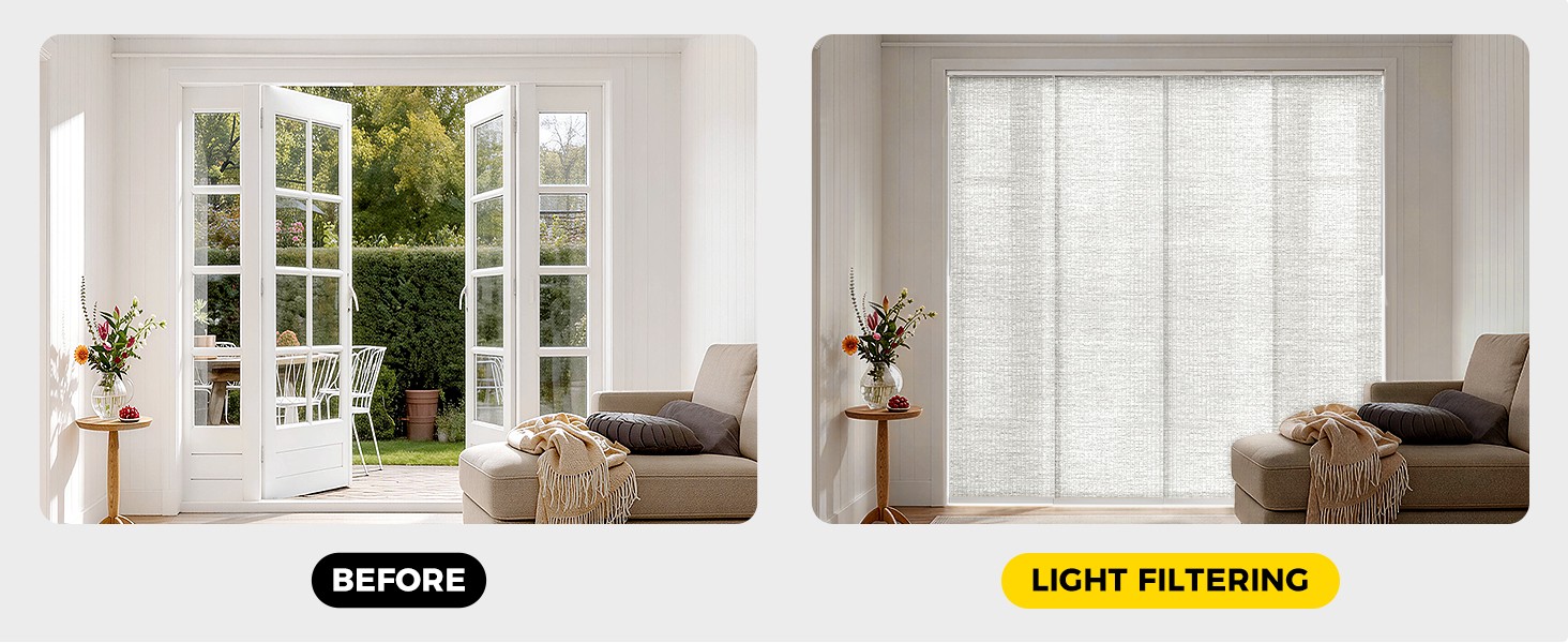 Adjustable Panel Track Blinds for Sliding Glass Door, Cut-to-Height Paper Fabric
