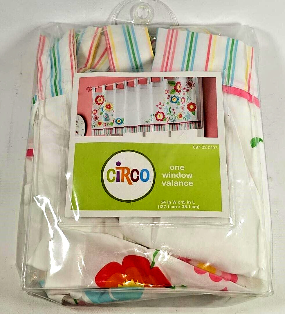 New Circo Window Valance 54″ x 15″ Cotton Blend Floral Stripes Pink Blue Green
