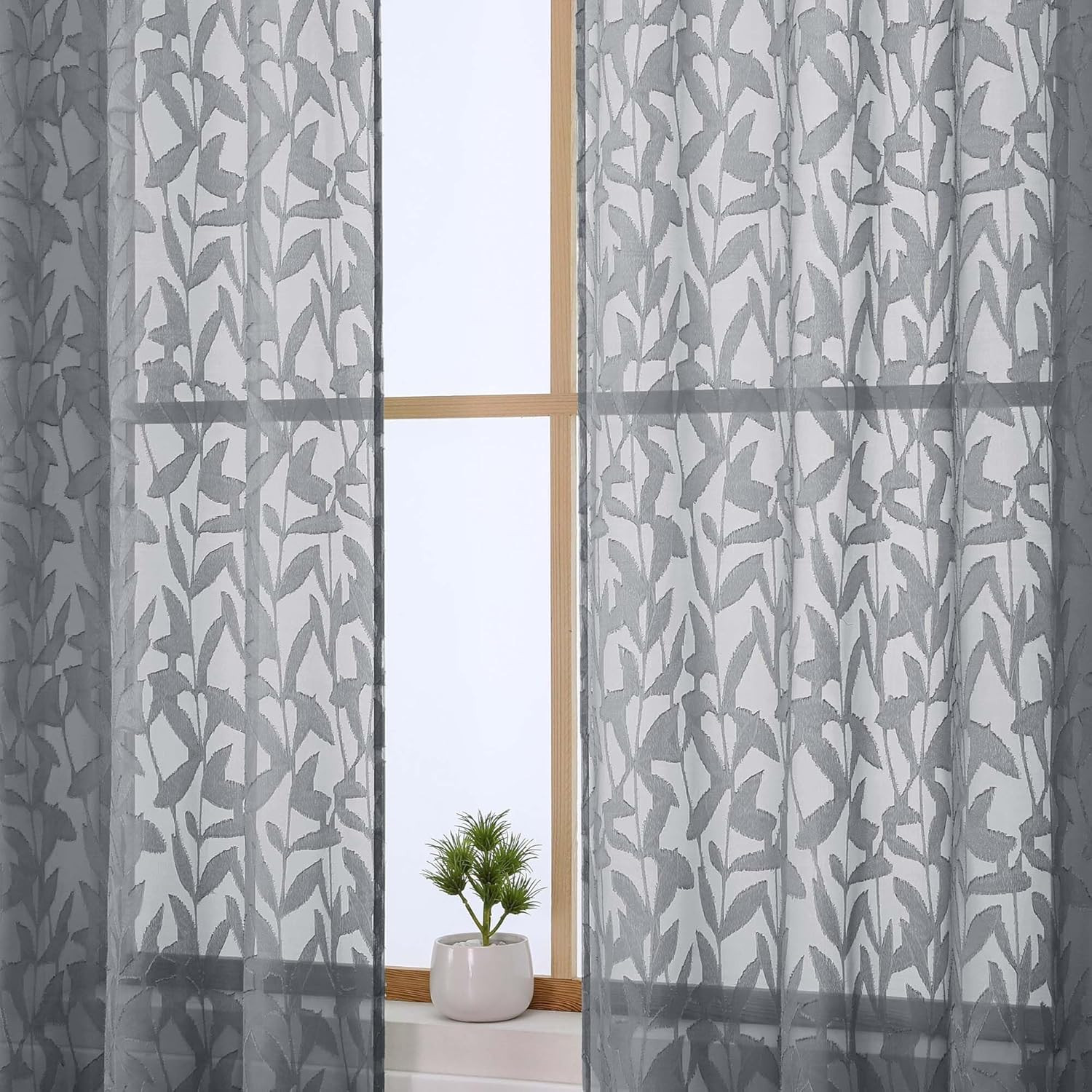 Leyna Charcoal Gray Sheer Curtains 72 Inches Long for Bedroom 2 Panels Set, Ligh