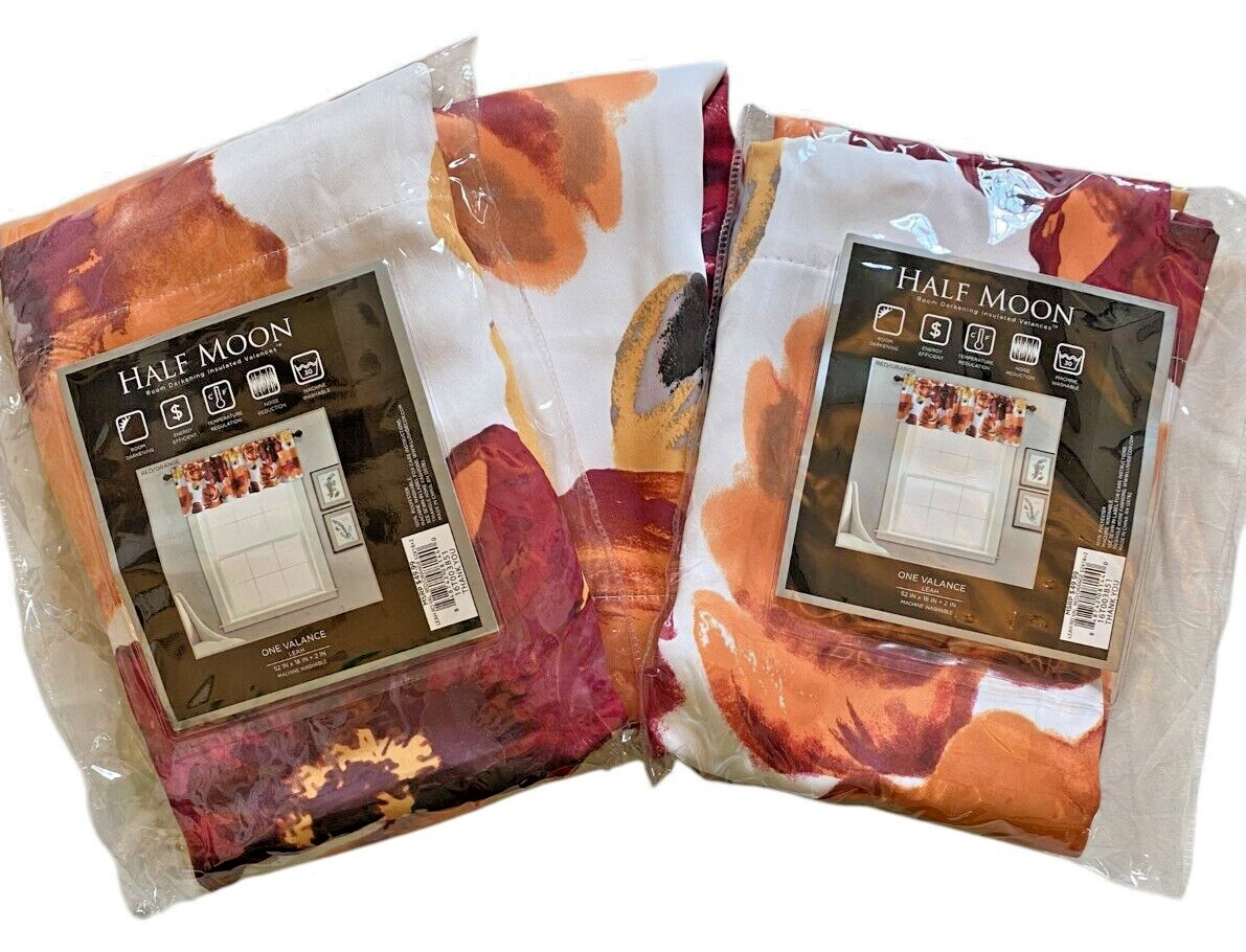 Set of 3 Half Moon Leah Window Valance 52 x 18 Red/Orange Floral Rod Pocket
