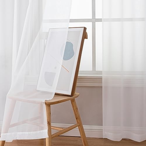 Sheer Curtains 63 Inch Length 2 Panels, Rod 42″W x 63″L (Pack of 2) White