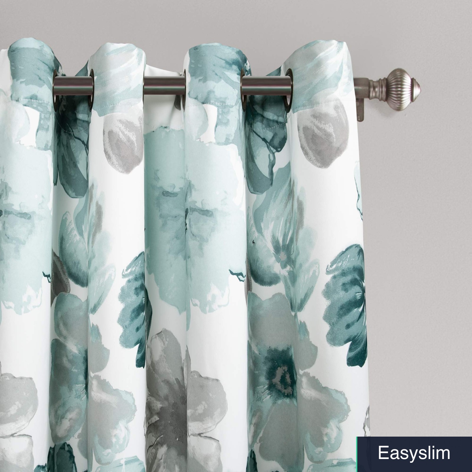 Light Filtering Floral Window Curtain Panels, Blue, 52″ W x 45″ L, Pair
