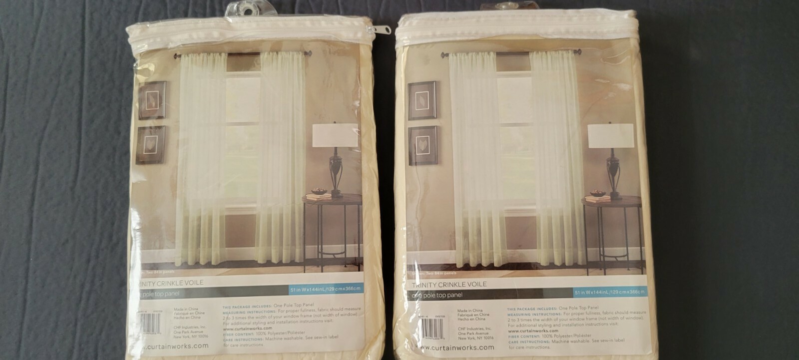 2 New Curtainworks Trinity Crinkle Voile Sheer Curtain Panels, 51″ x 144″ Oyster