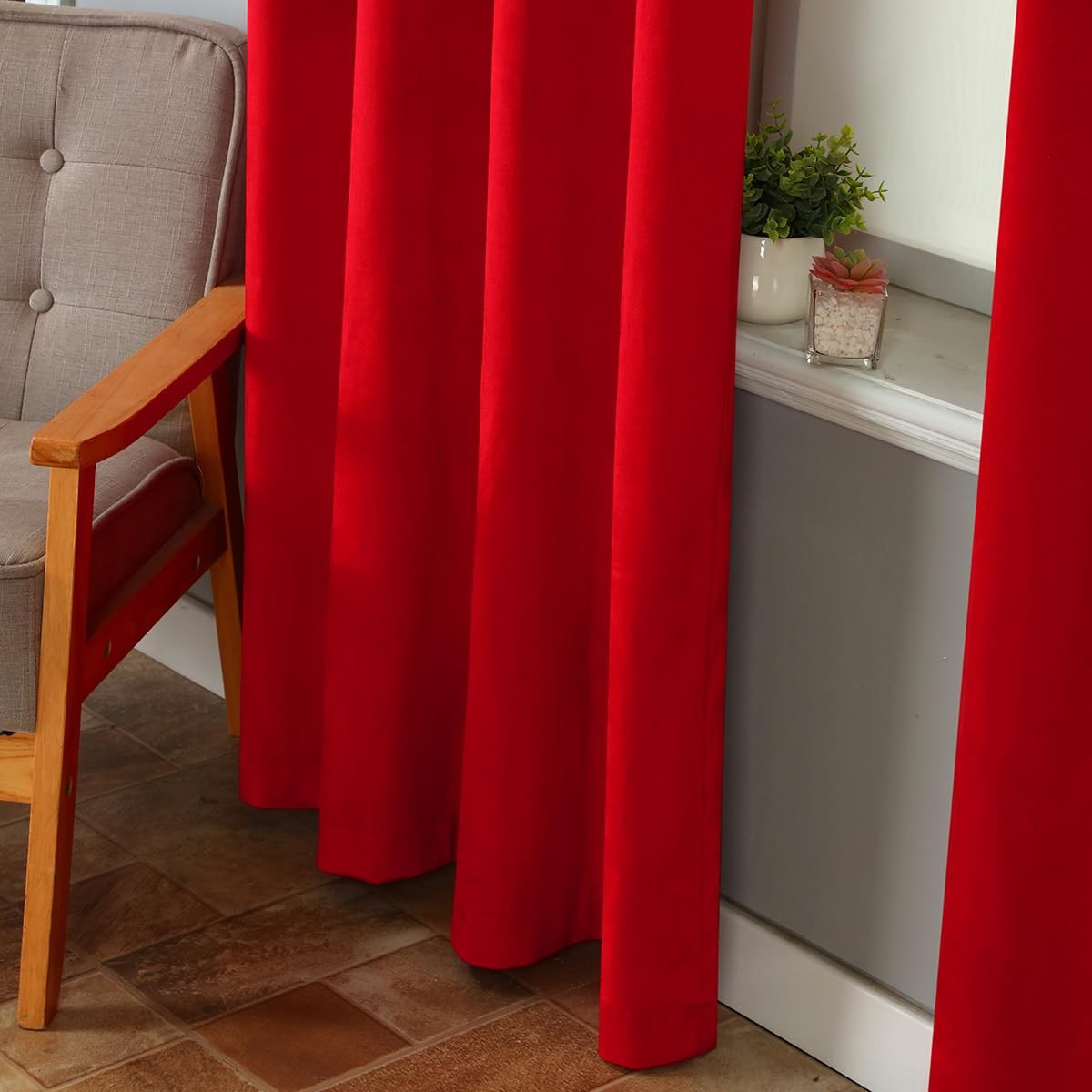 Elkca Luxury Burgundy Red Velvet Window Curtain For Living Roomgrommet Top2