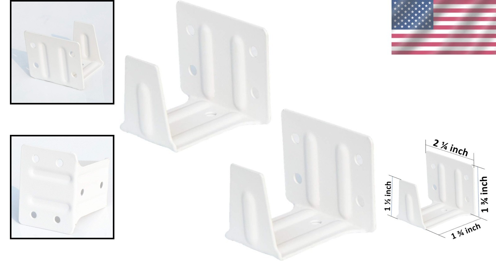 2-Pack White Alloy Steel Center Support Brackets for Low Profile Blinds