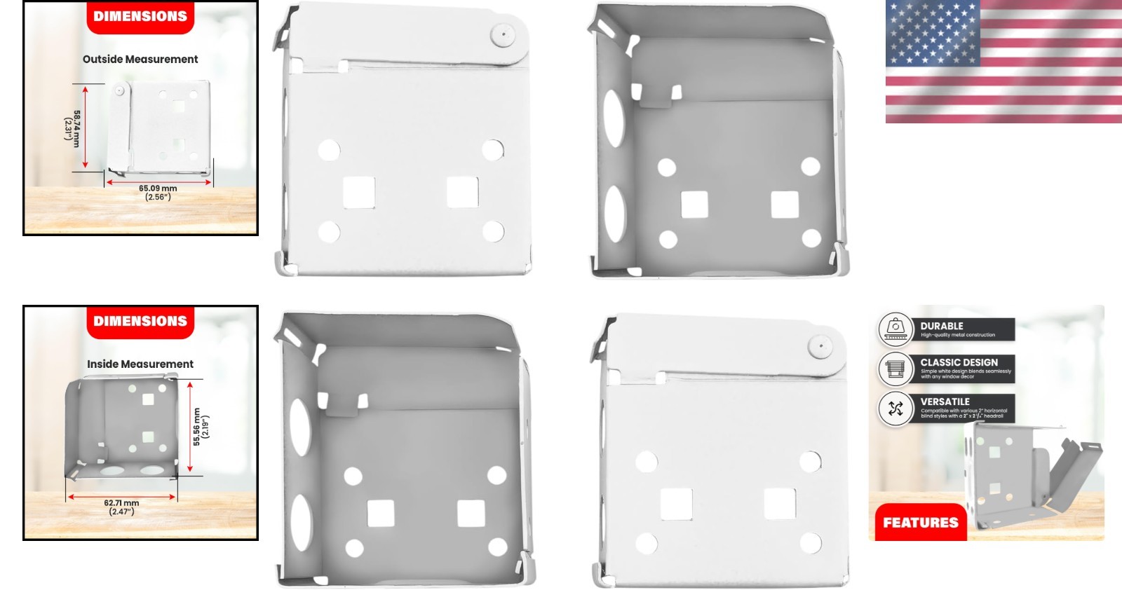 White Iron Mounting Brackets for Horizontal Blinds – 6 Count