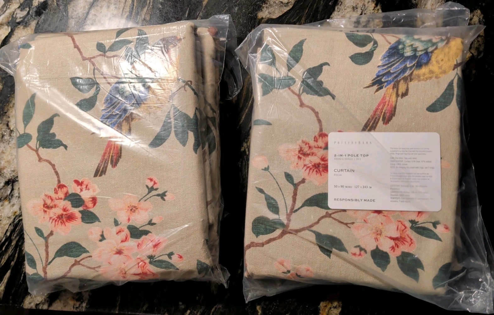 POTTERY BARN Set Of 2 Nola Printed Curtain Panels-50×96″-Green Multi-NWT