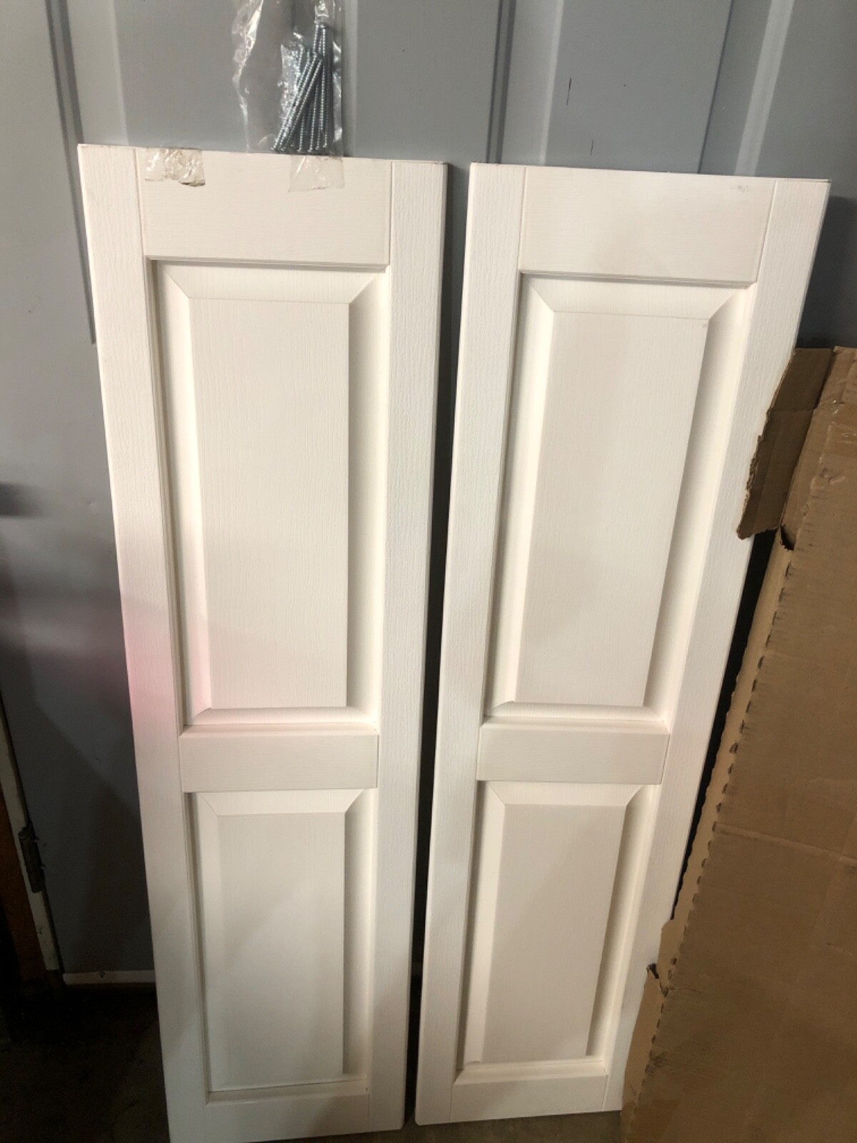 Raised Panel Vinyl Exterior Shutters Pair 12″x47″ in White Paintable