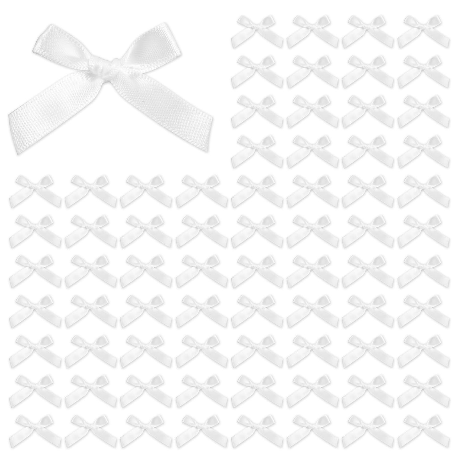100 PCS White Ribbon Bows 4x4x1cm Small Satin Mini Craft DIY Hair Sewing