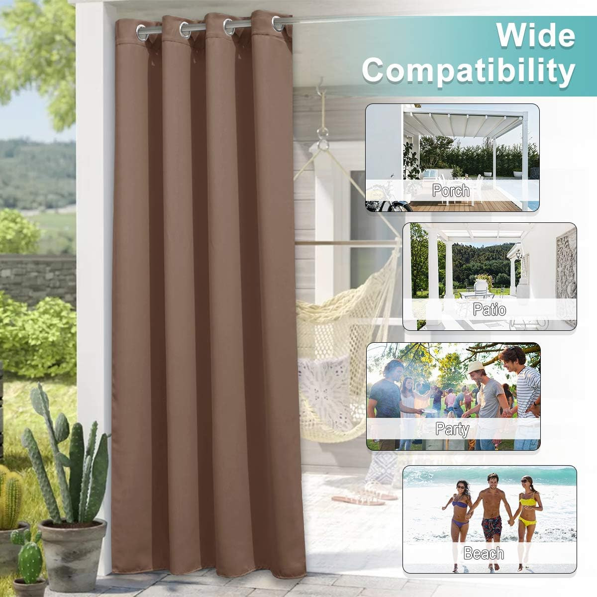Cortinas de patio impermeables de 2 paneles 52 x 72 drapes para exterior tan