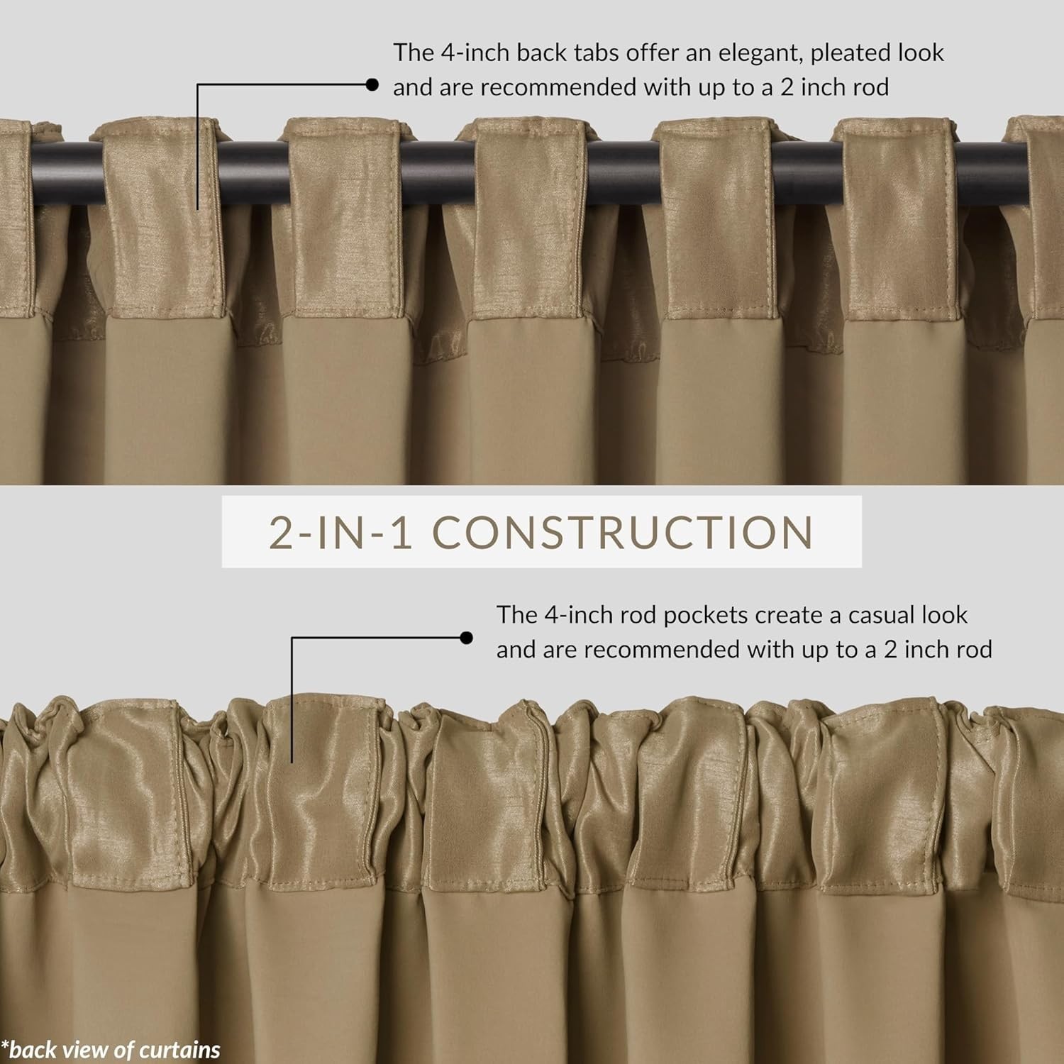 Timeless Blackout Drapes in Antique Gold – 52″W x 95″L Room Darkening Feature