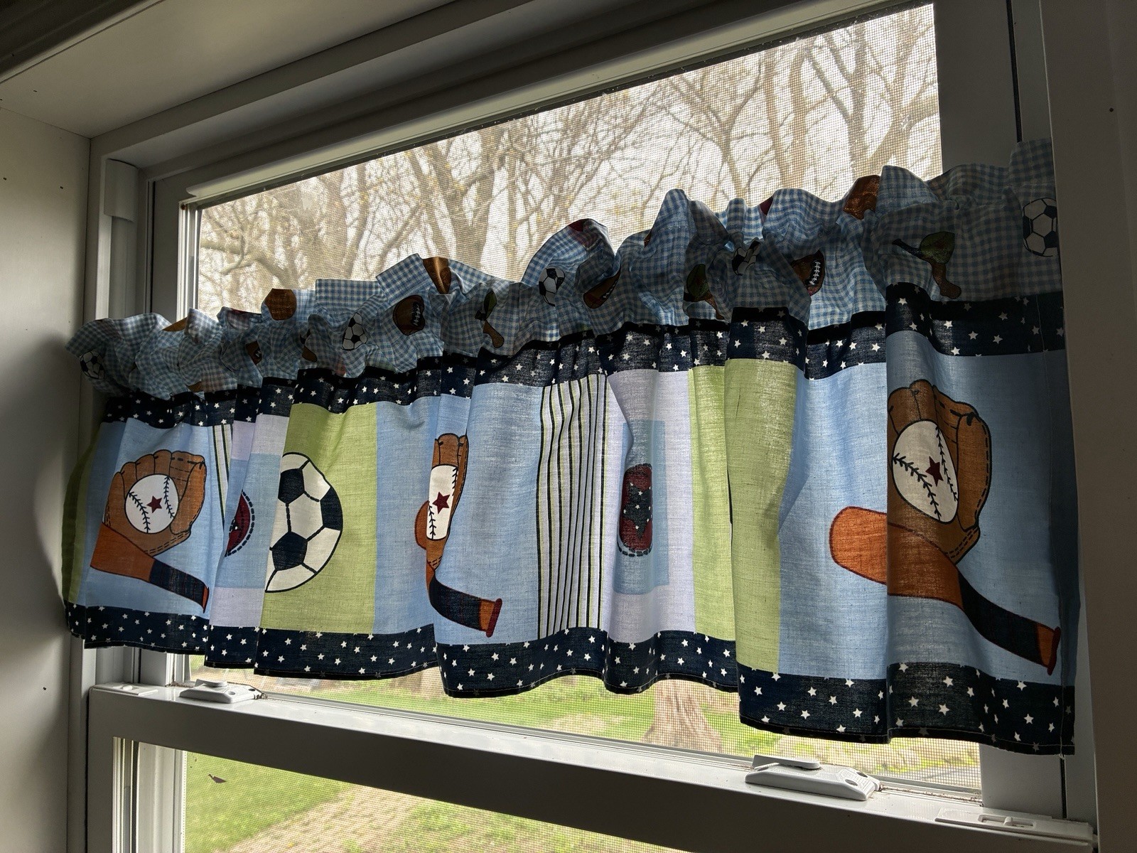 Boys Sport Theme Blue lambs And Ivy 13×60” Valance Football Soccer Ball Set Of 2