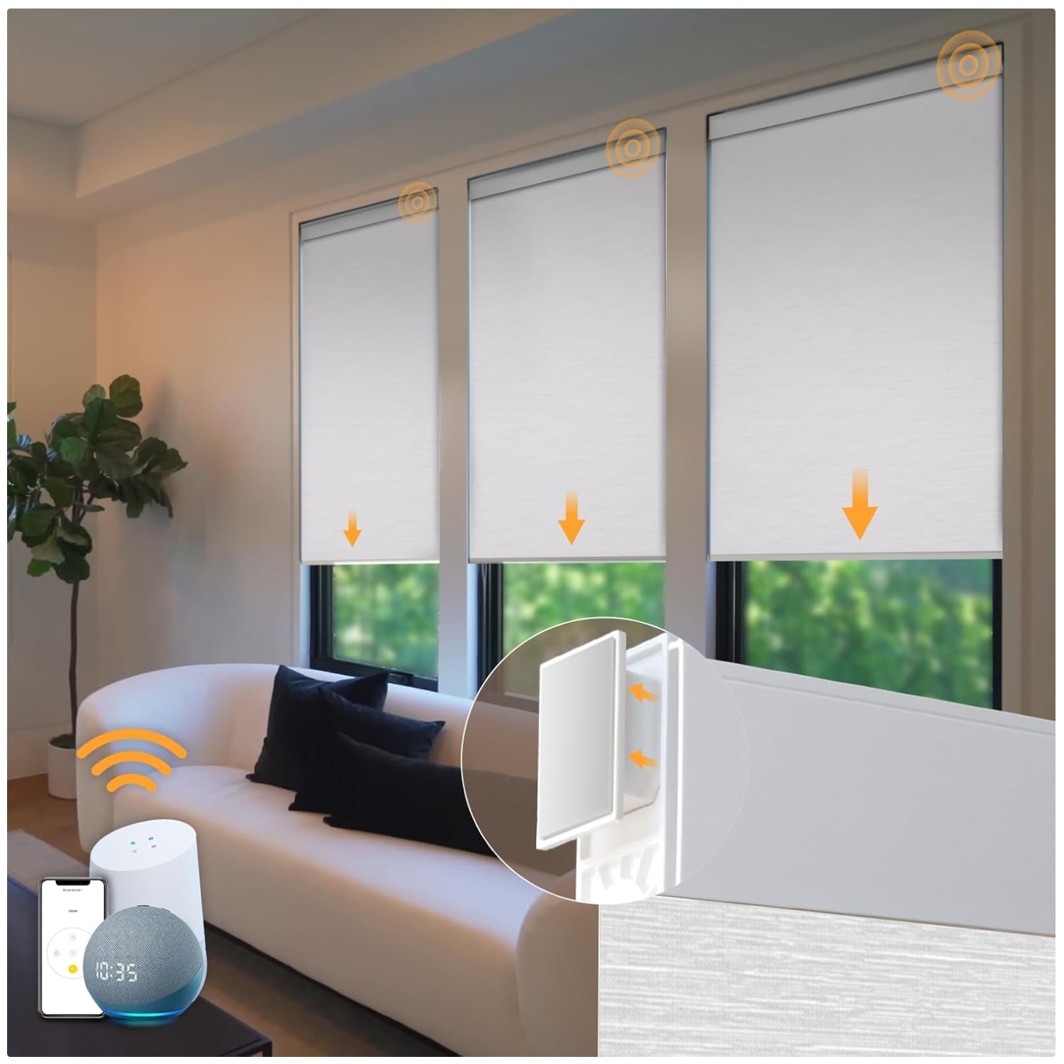 Automatic White Window Blinds, Remote Control – 35×72