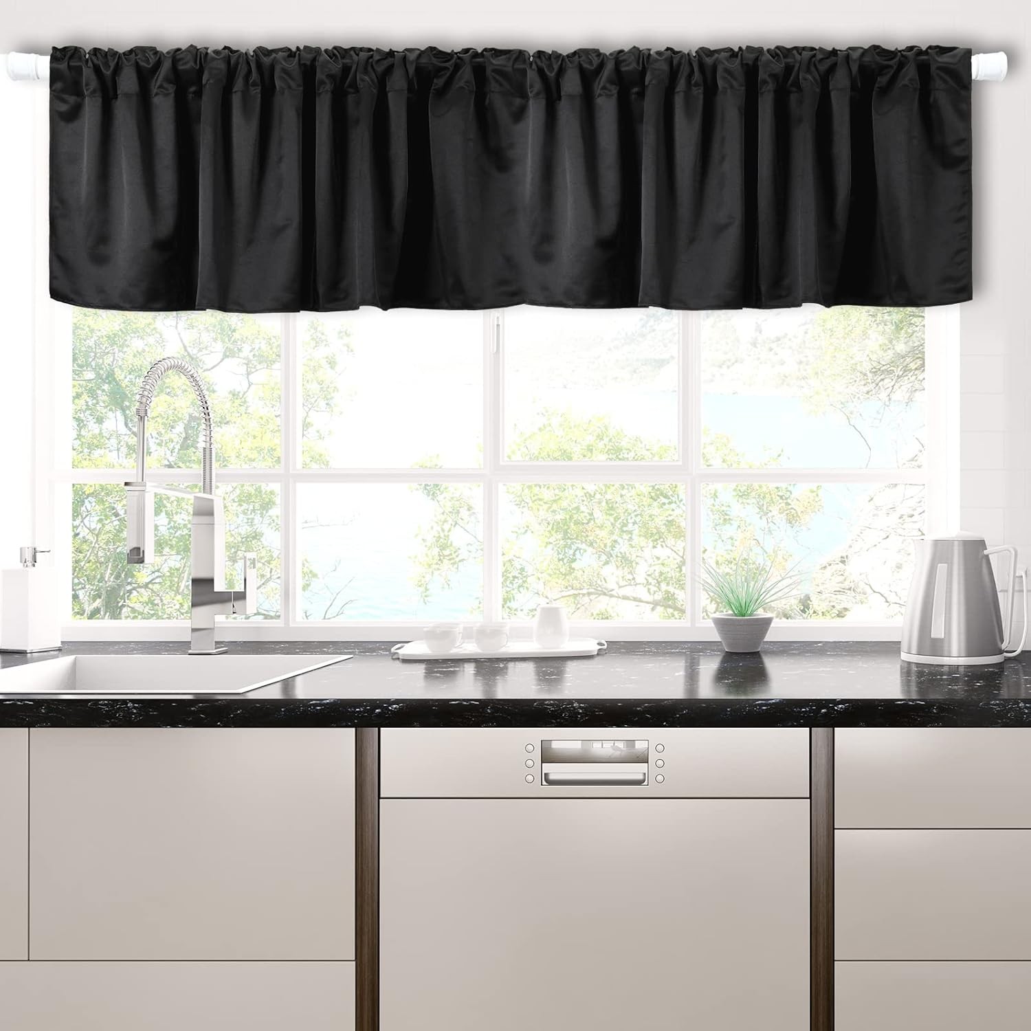 4 Pcs Black Valance Curtains Blackout Fabric for Windows Basement Curtains