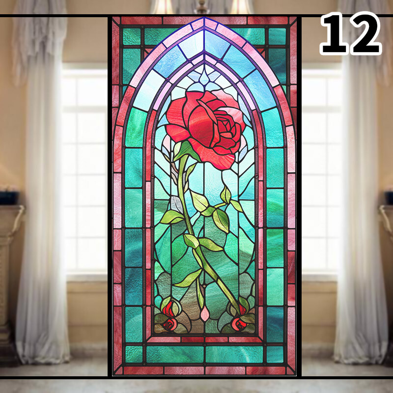 Retro Rose Stained Glass Film Frosted Window Sticker Bathroom Office Decor