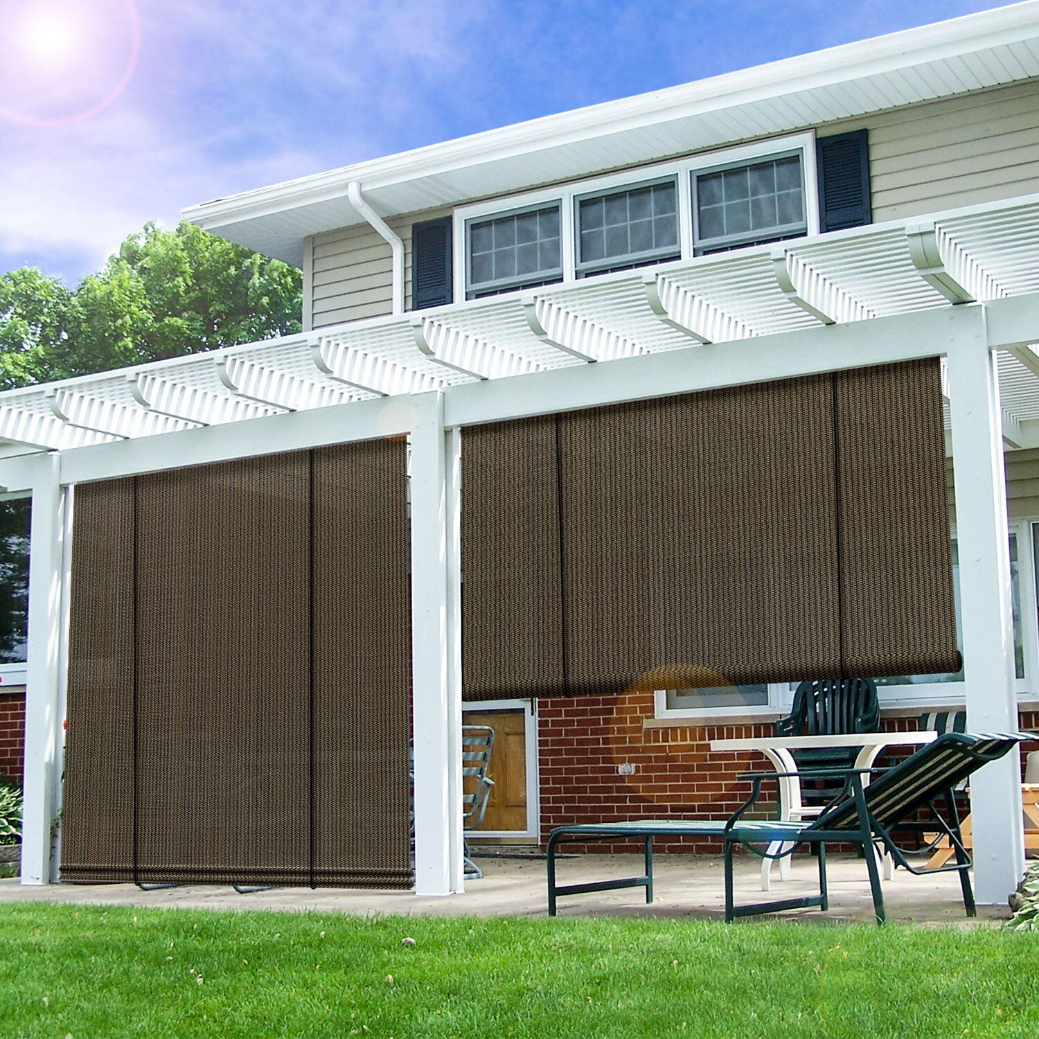 Roller up Shade Roller Shade Light Filtering Gazebo Porch Garden Outdoor Brown