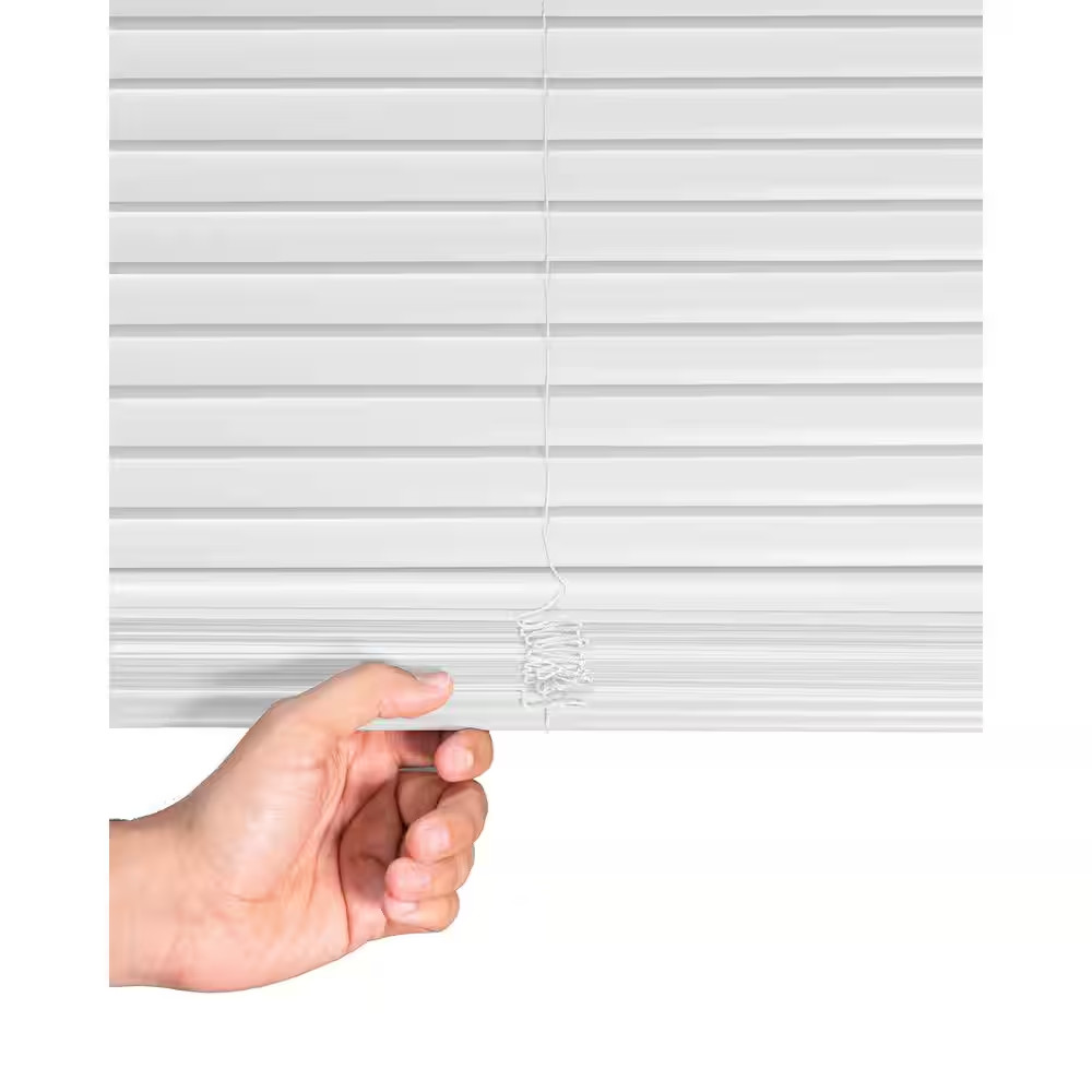 White Cordless 1 In. Vinyl Mini Blind – 70 In. W X 48 In. L Free Shipping NEW
