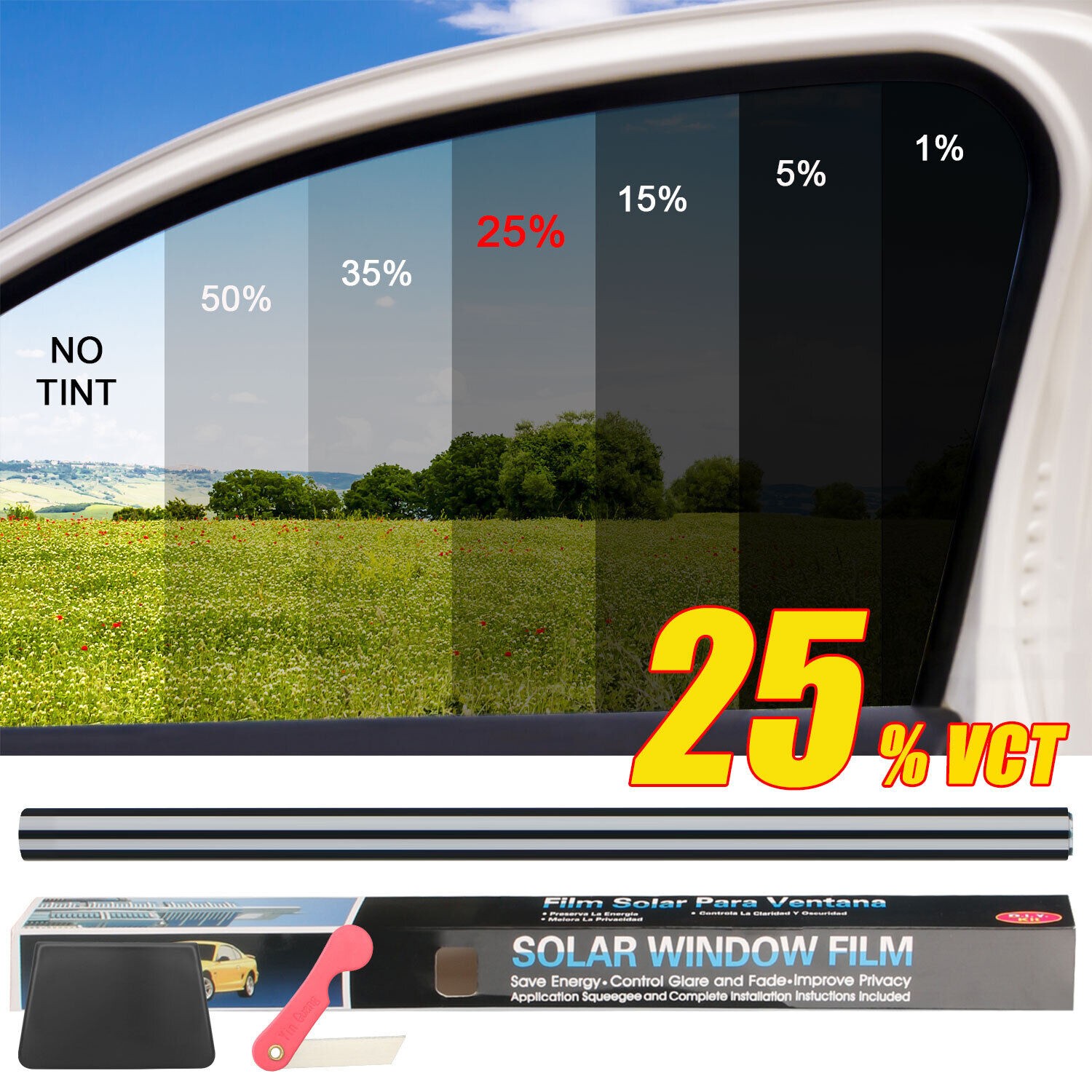 10/20FT Car Window Film Coloring Film Roll 1-50%VLT UV Protection Sticker Film