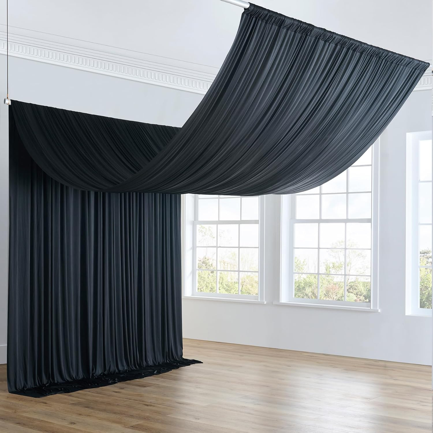 10ft x 20ft Black Ceiling Drapes for Weddings, Parties & Events – 2 Panels