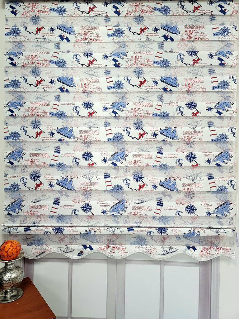 Ship Patterned Zebra Roller Blinds Curtain For Kids Room, Light filtering, MZ143