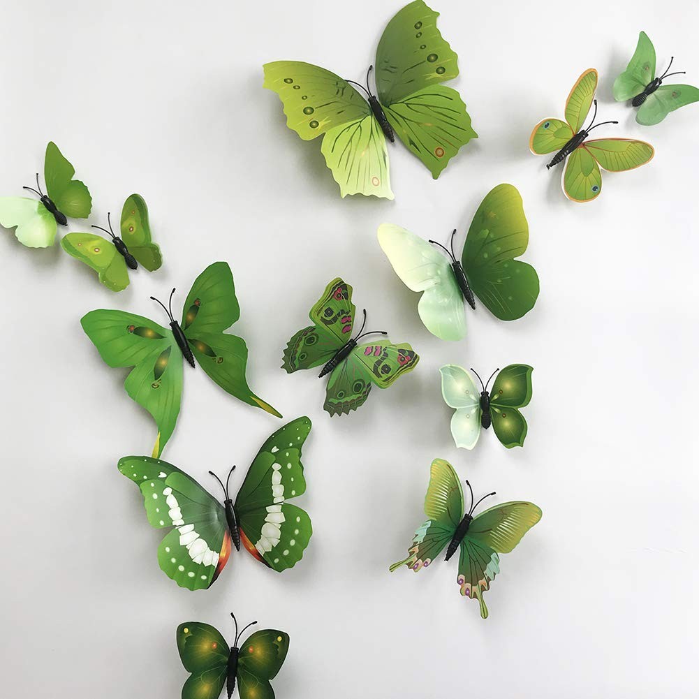 36pcs 3D Colorful Butterfly Wall Stickers DIY Art Decor Green-single Wing