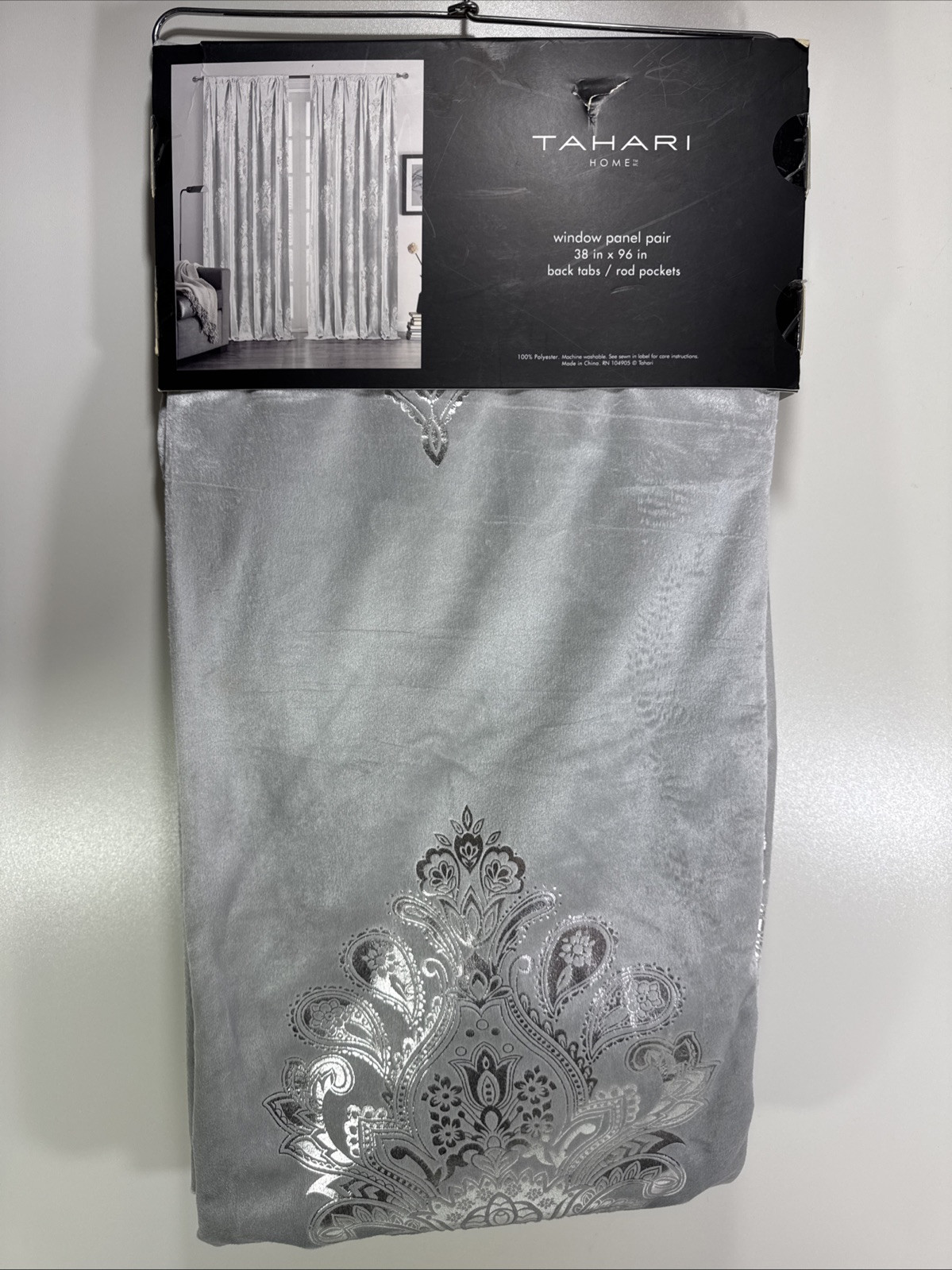 Tahari Home Gray Embroidered Polyester Window Panels Pair 38” x 96” ~New~