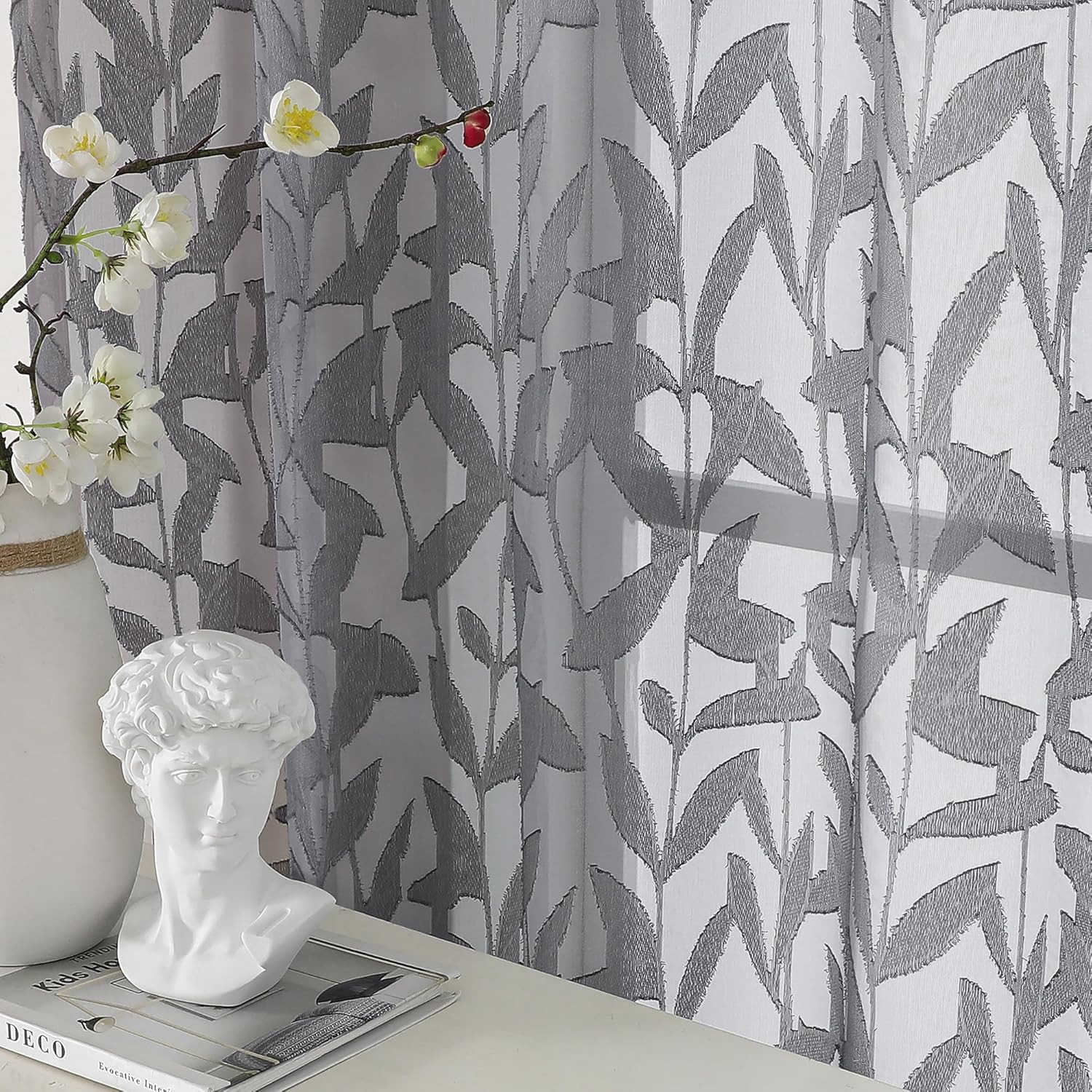 Leyna Charcoal Gray Sheer Curtains 72 Inches Long for Bedroom 2 Panels Set, Ligh