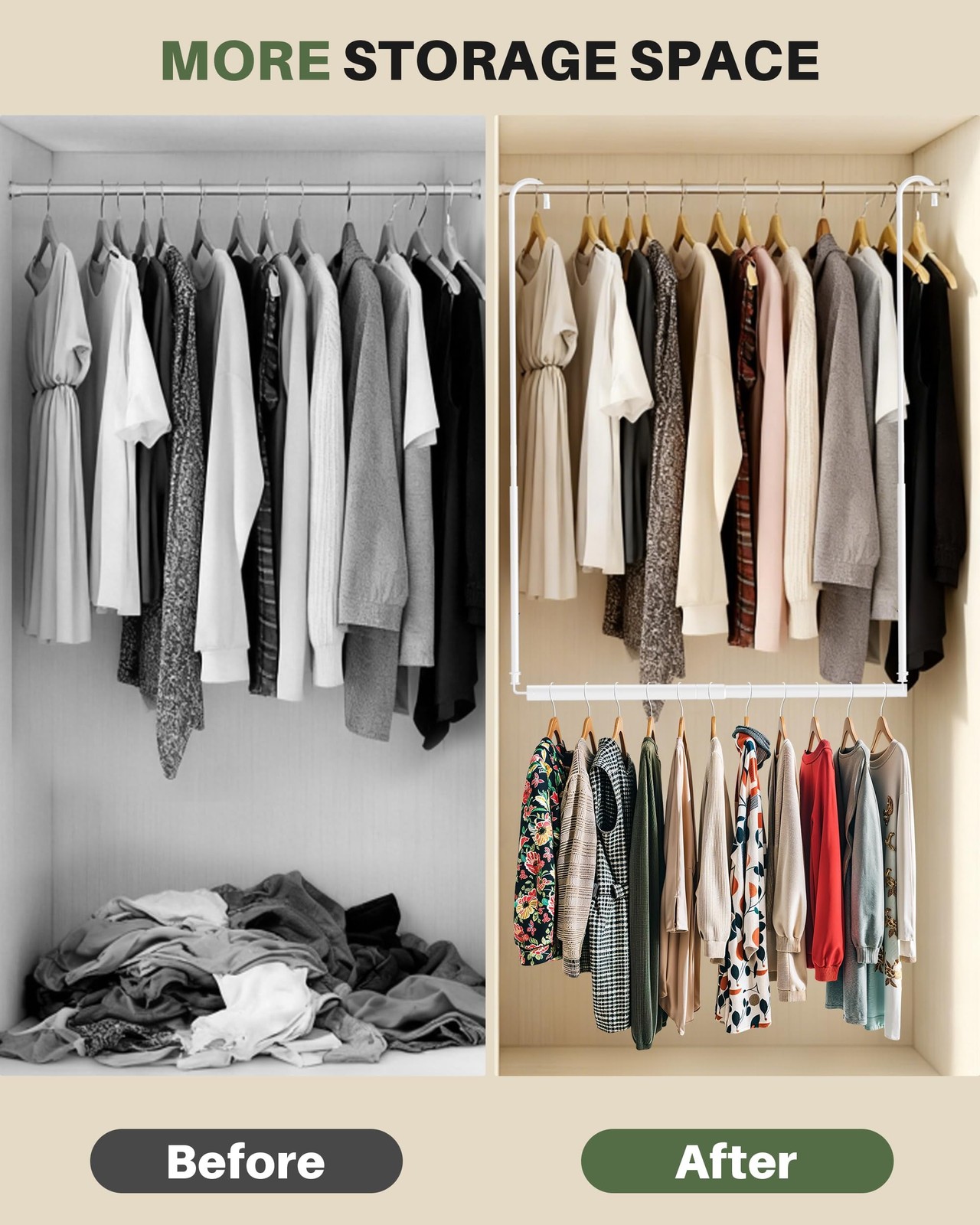 Hanging Closet Rod, Adjustable Height & Width Closet Rods for Hanging Clothes…