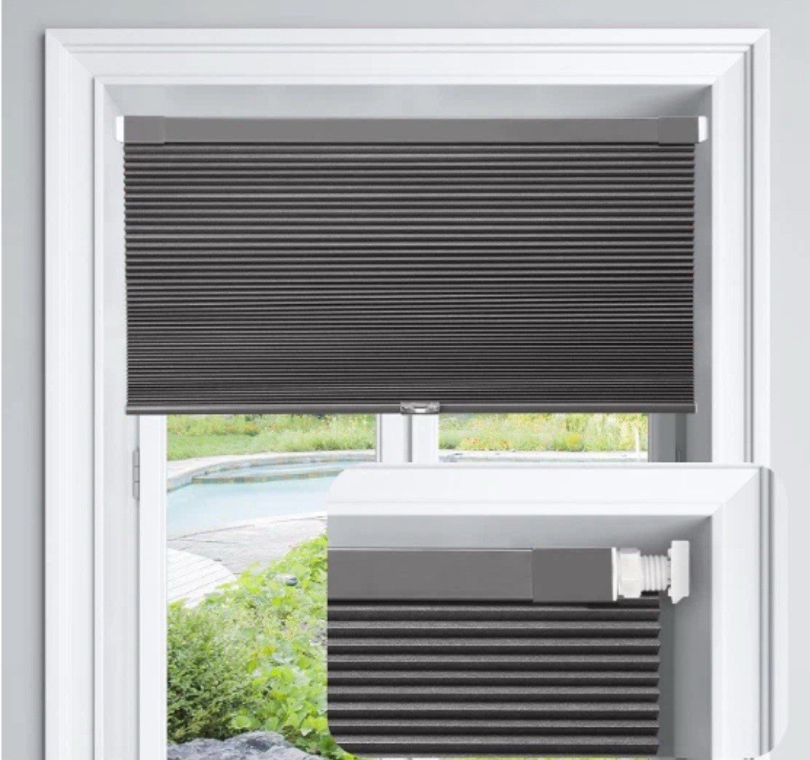 F LazBlinds Cordless Cellular Shades, No Tools No Drill Blackout, 23″ W x 64″ H