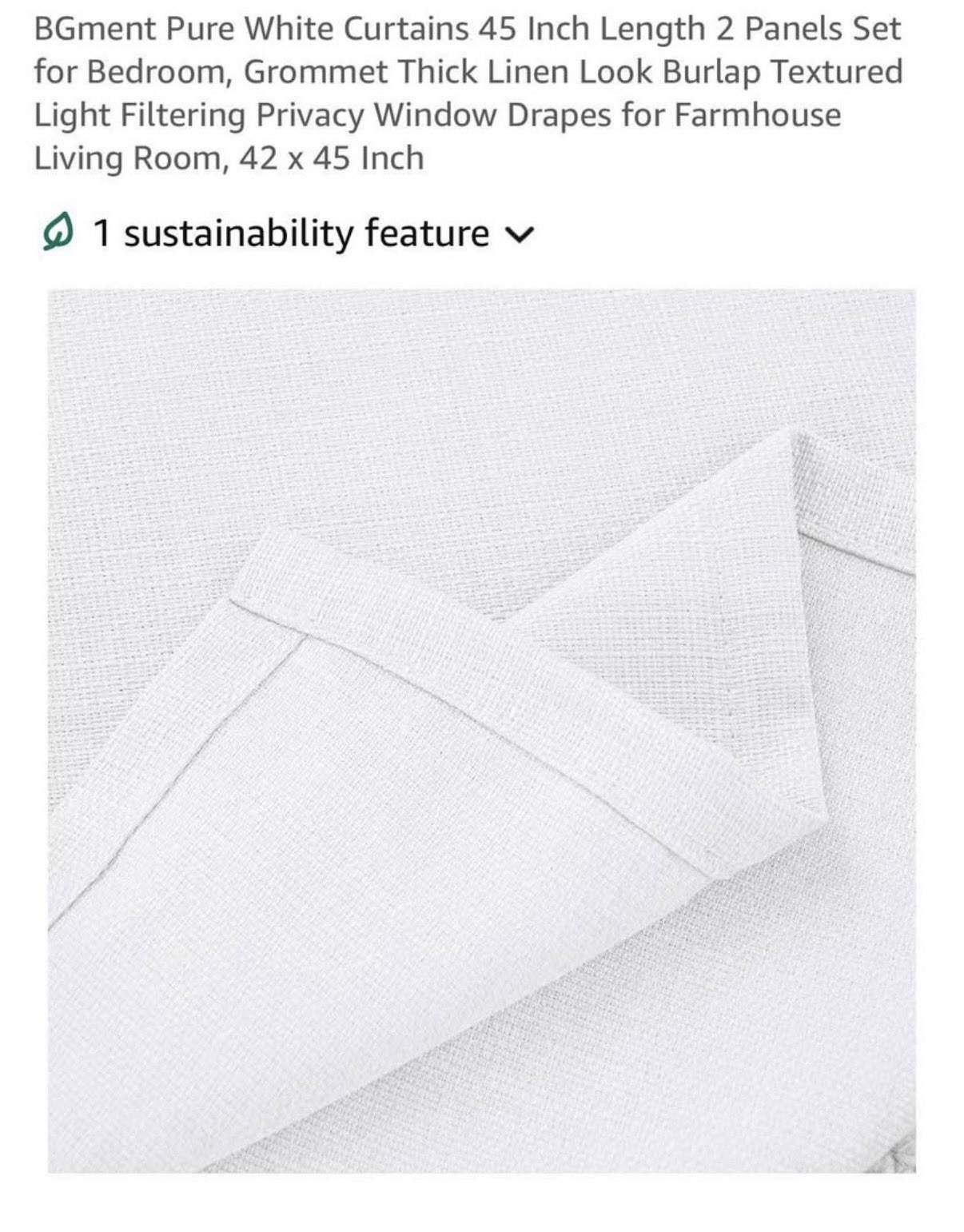 Pure White Curtains 45 Inch Length 2 Panels Set for Bedroom – NIP!