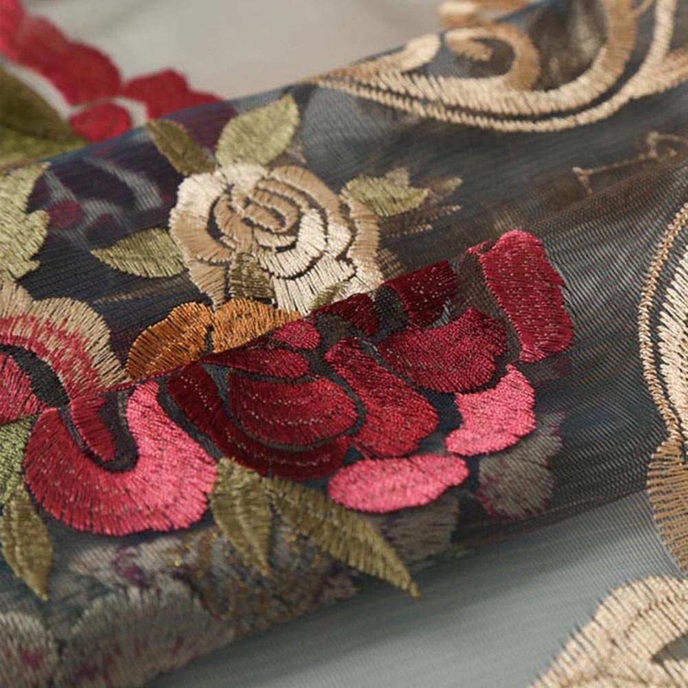Floral Embroidered Sheer Widnow Curtain Rod Pocket 1PC W39 x L84