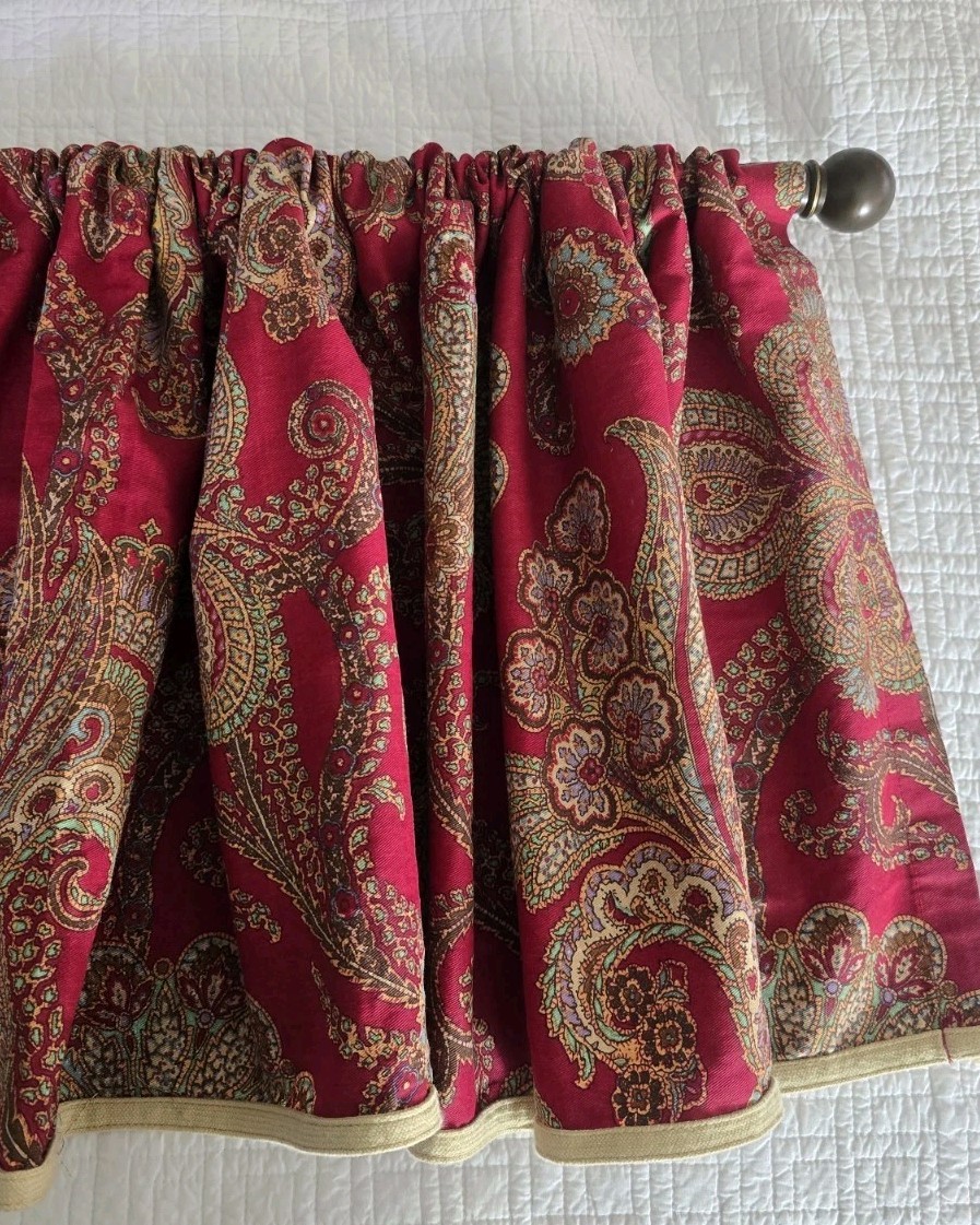 Chaps Ralph Lauren Paisley Valance Set of 3 Red Window Curtain 17×79
