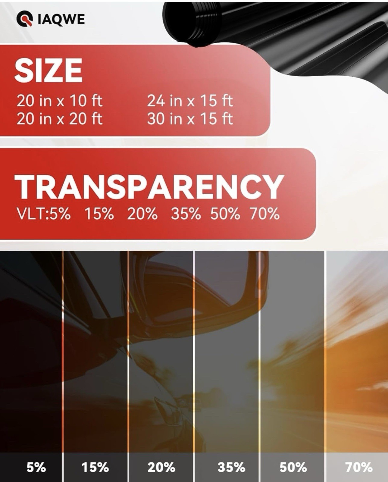 IAQWE Car Window Tint 24″ in x 15’Ft Nano Ceramic Window Tint Film For Car