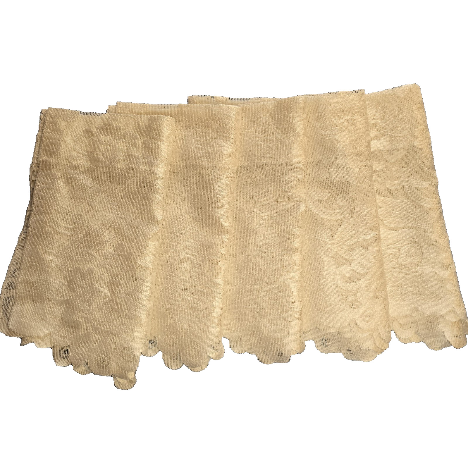 Vintage Floral Lace Scalloped Edge Valance with Rod Pocket, 55 x 13.5″, Set of 5