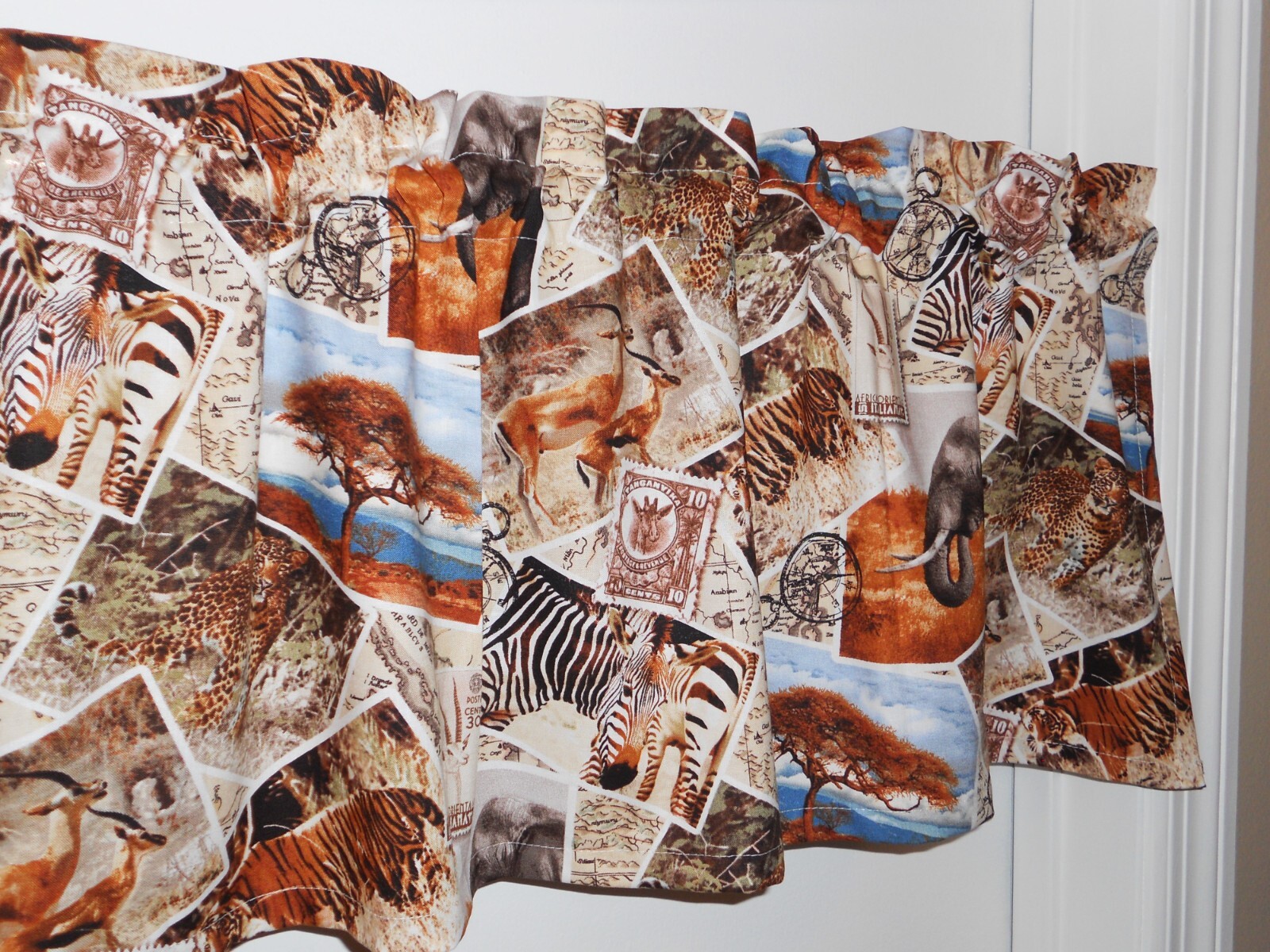 Curtain Valance Leopard Tiger Elephant Giraffe Zebra Wild Safari Postcard 42×13