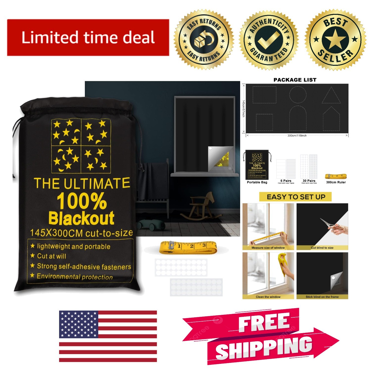 Travel-Friendly 118”x57” Blackout Shades – Instant Darkness for Home & Holiday